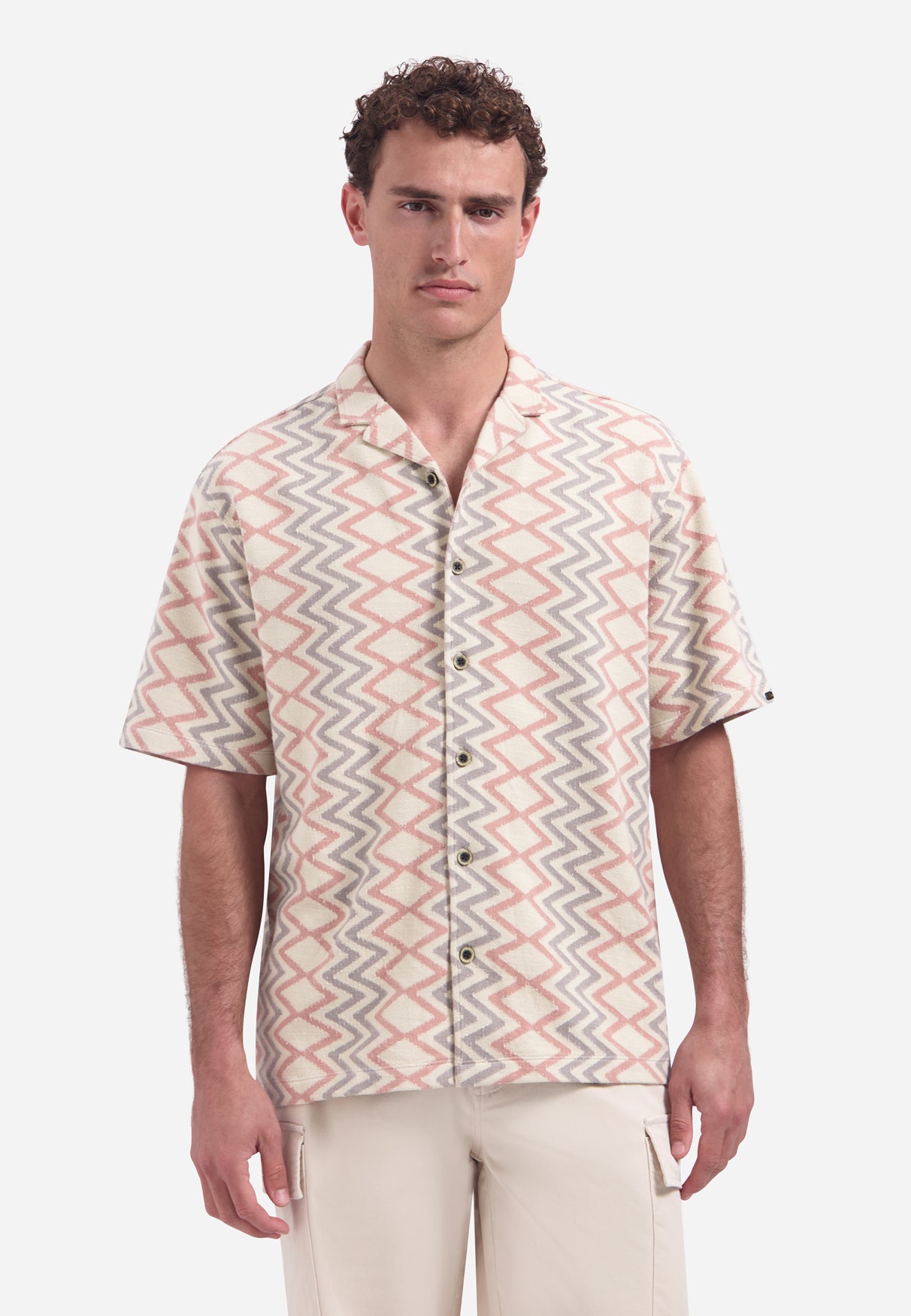 Short-sleeve shirt with zigzag print | Coral
