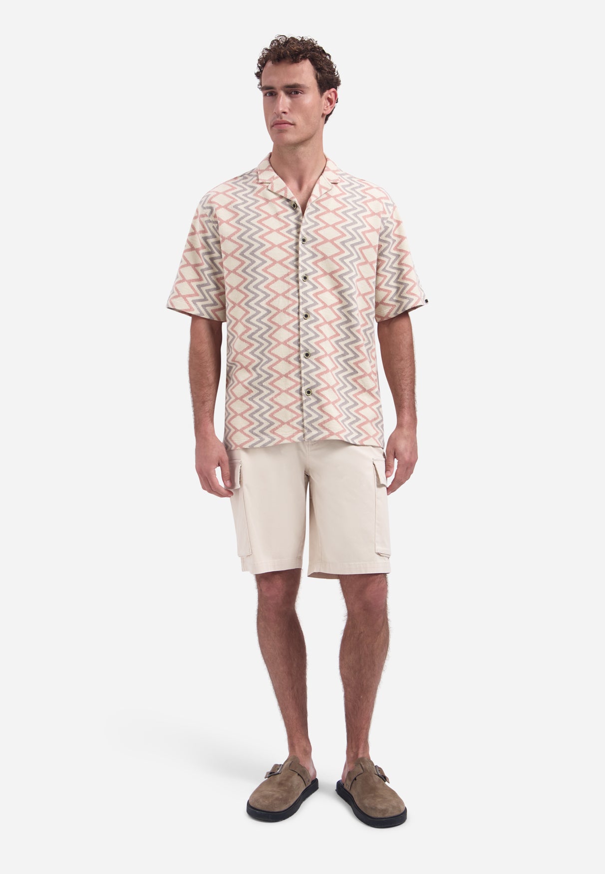 Short-sleeve shirt with zigzag print | Coral