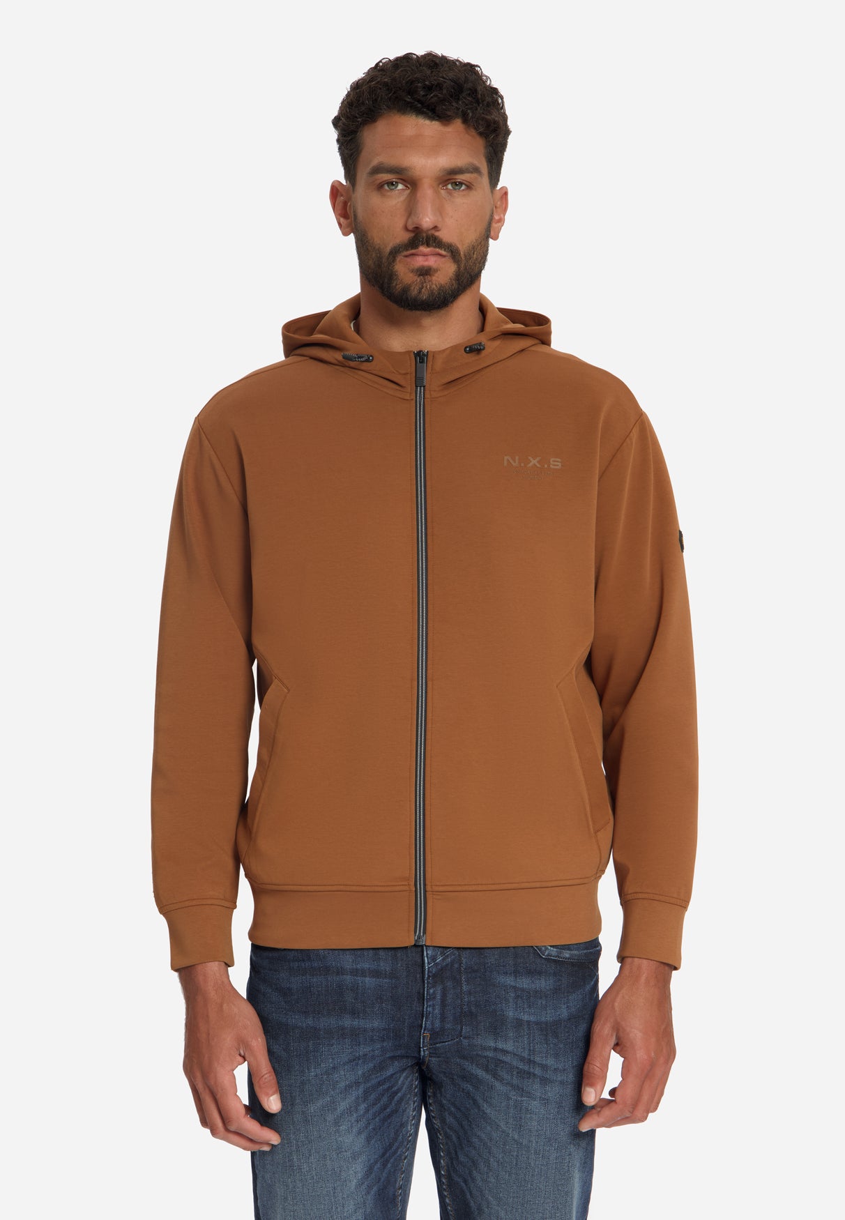 Sweatvest met capuchon en ritssluiting | Caramel