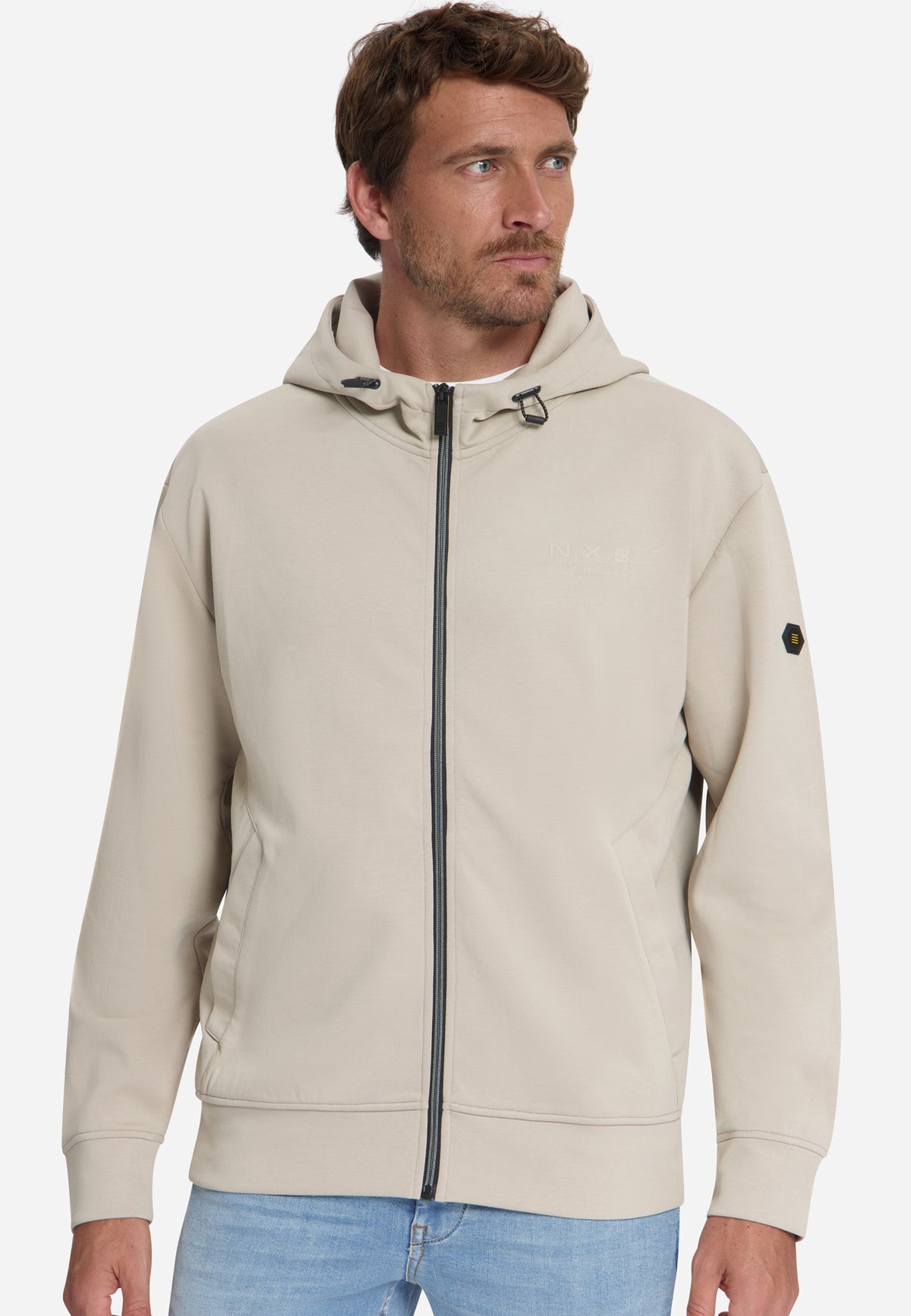 Sweatvest met capuchon en ritssluiting | Cement