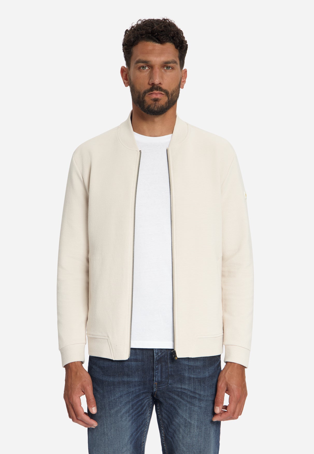 Sweater met structuur en ritssluiting | Stone