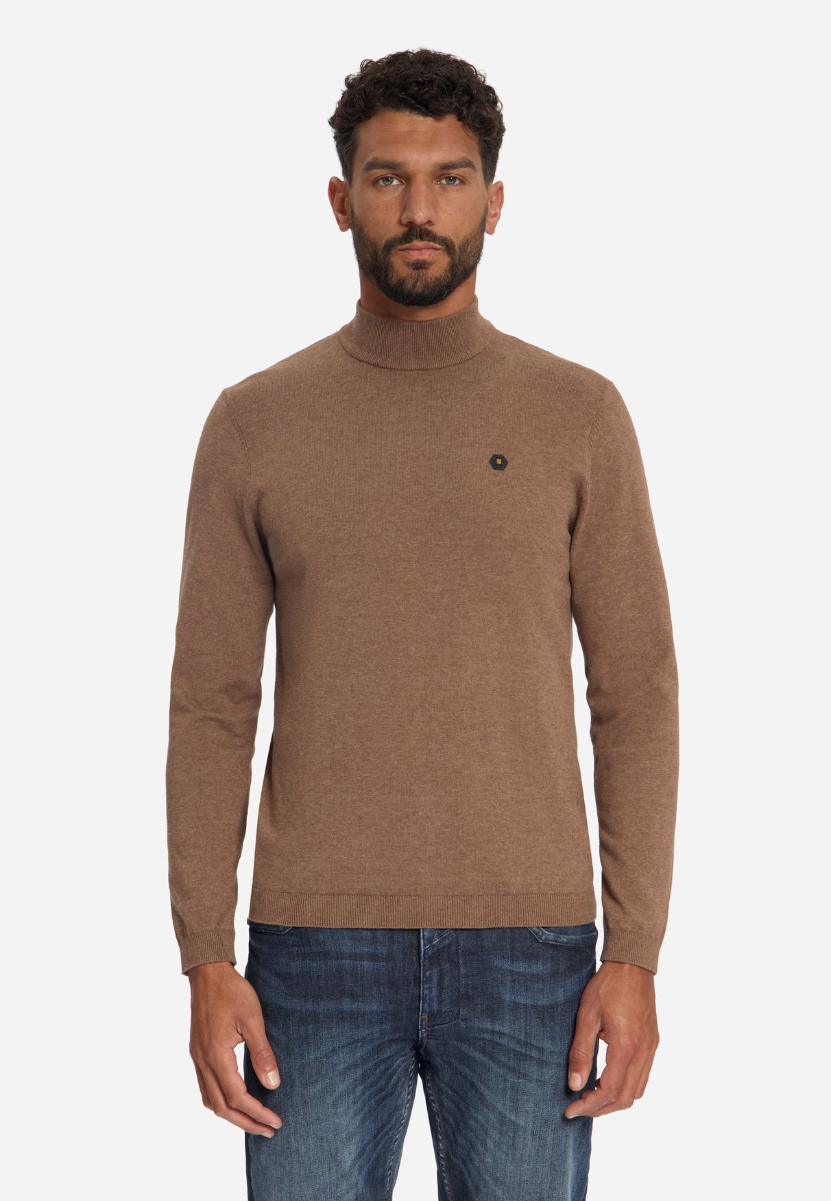 Pull à col roulé en maille fine | Marron clair
