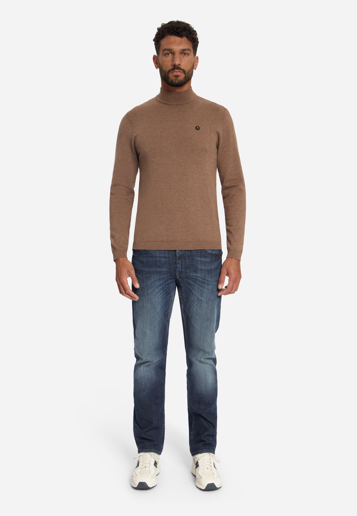 Pull à col roulé en maille fine | Marron clair