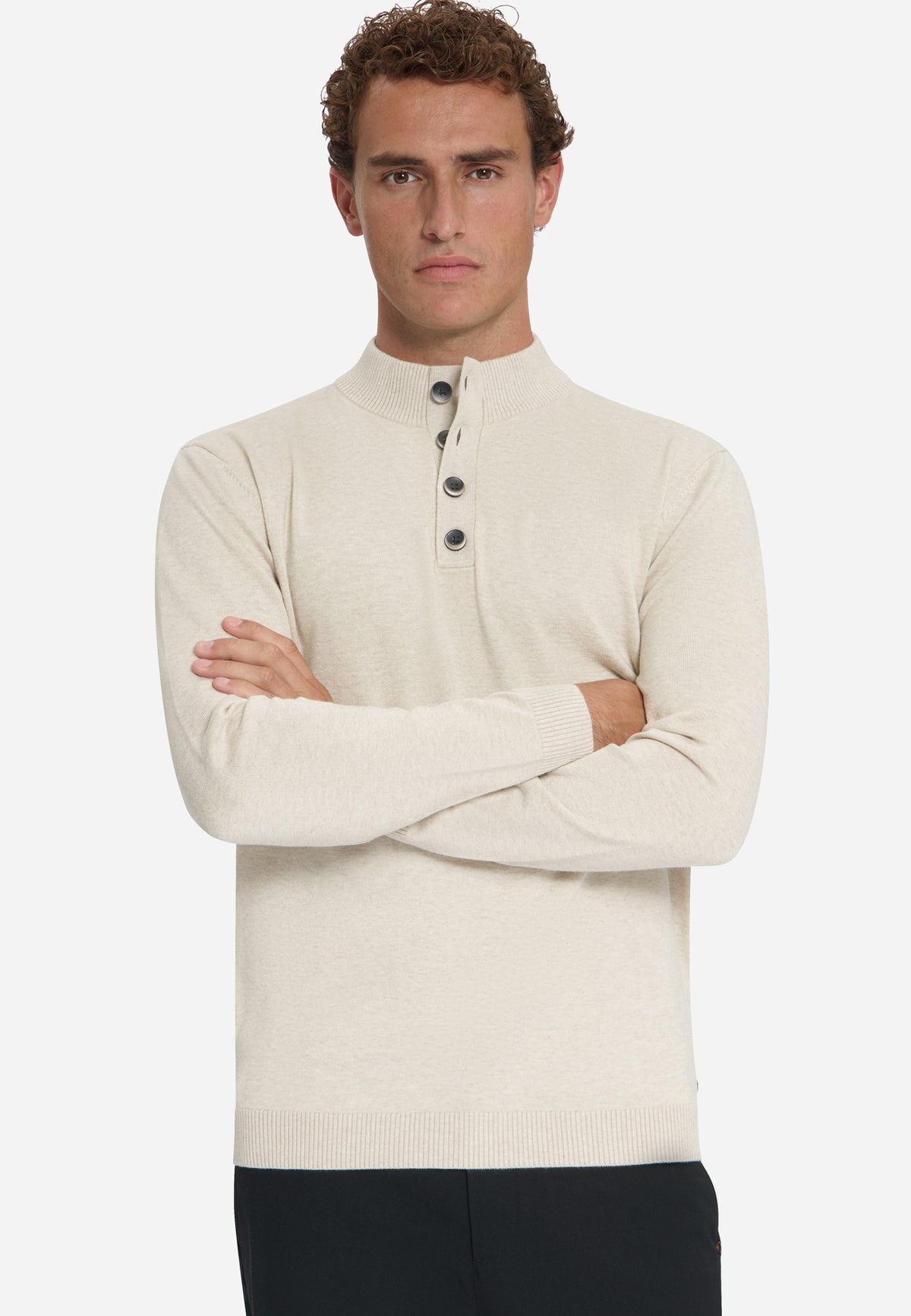 Trui met knoopkraag | Stone