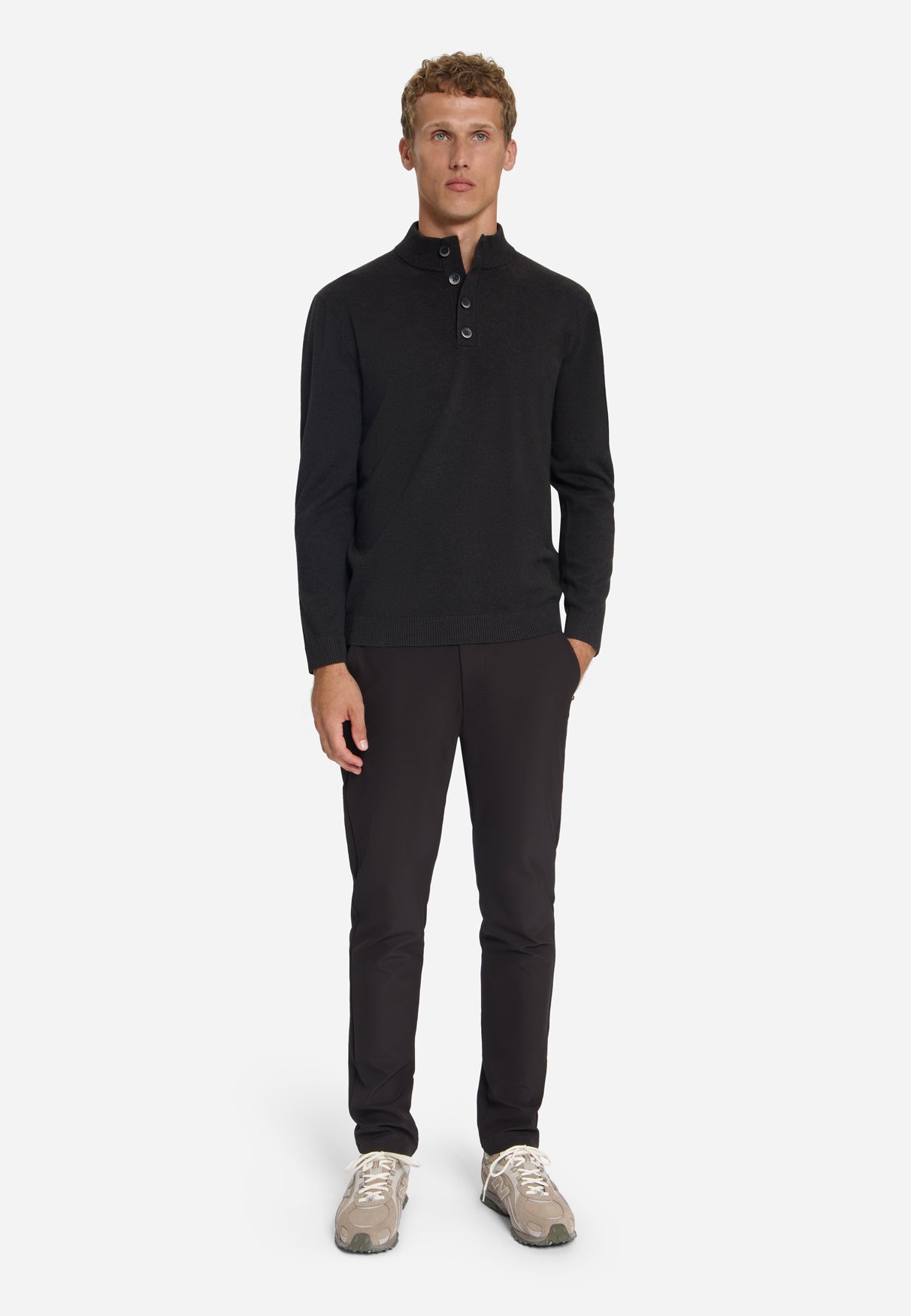 Trui met knoopkraag | Dark Brown