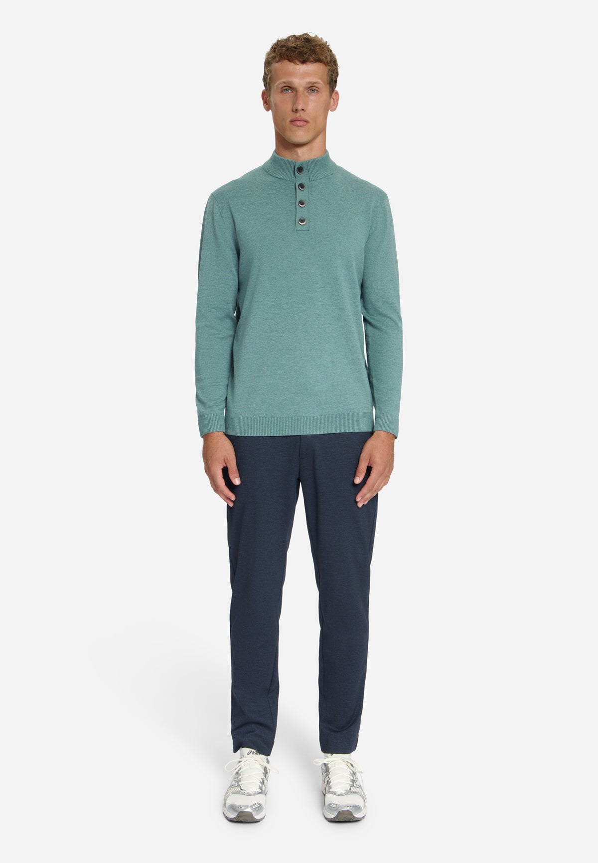 Trui met knoopkraag | Dusty Blue