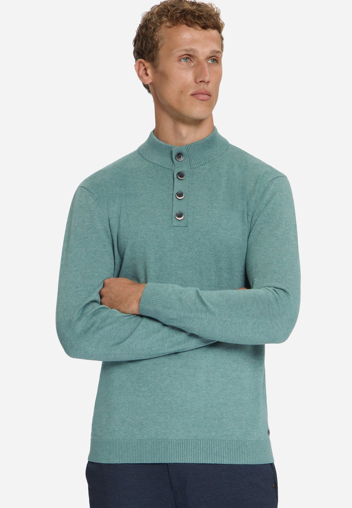 Trui met knoopkraag | Dusty Blue