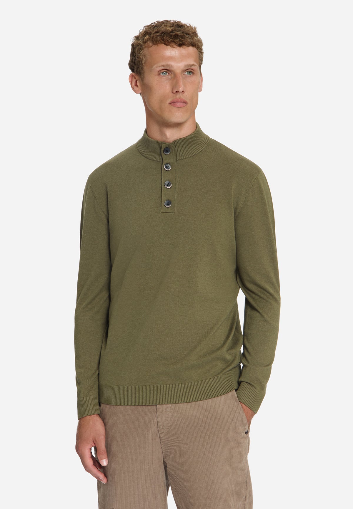 Trui met knoopkraag | Moss