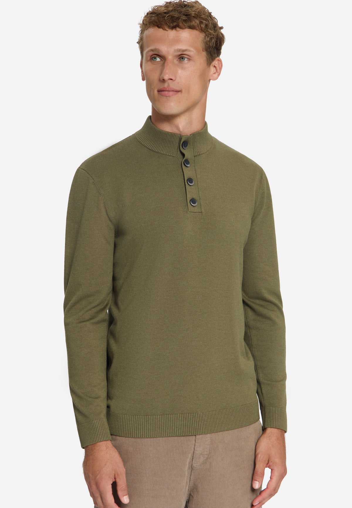 Trui met knoopkraag | Moss