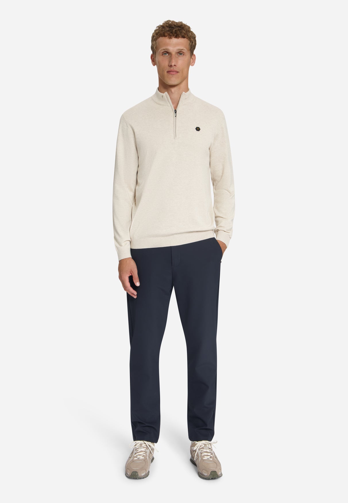 Melange Half-Zip Trui | Stone