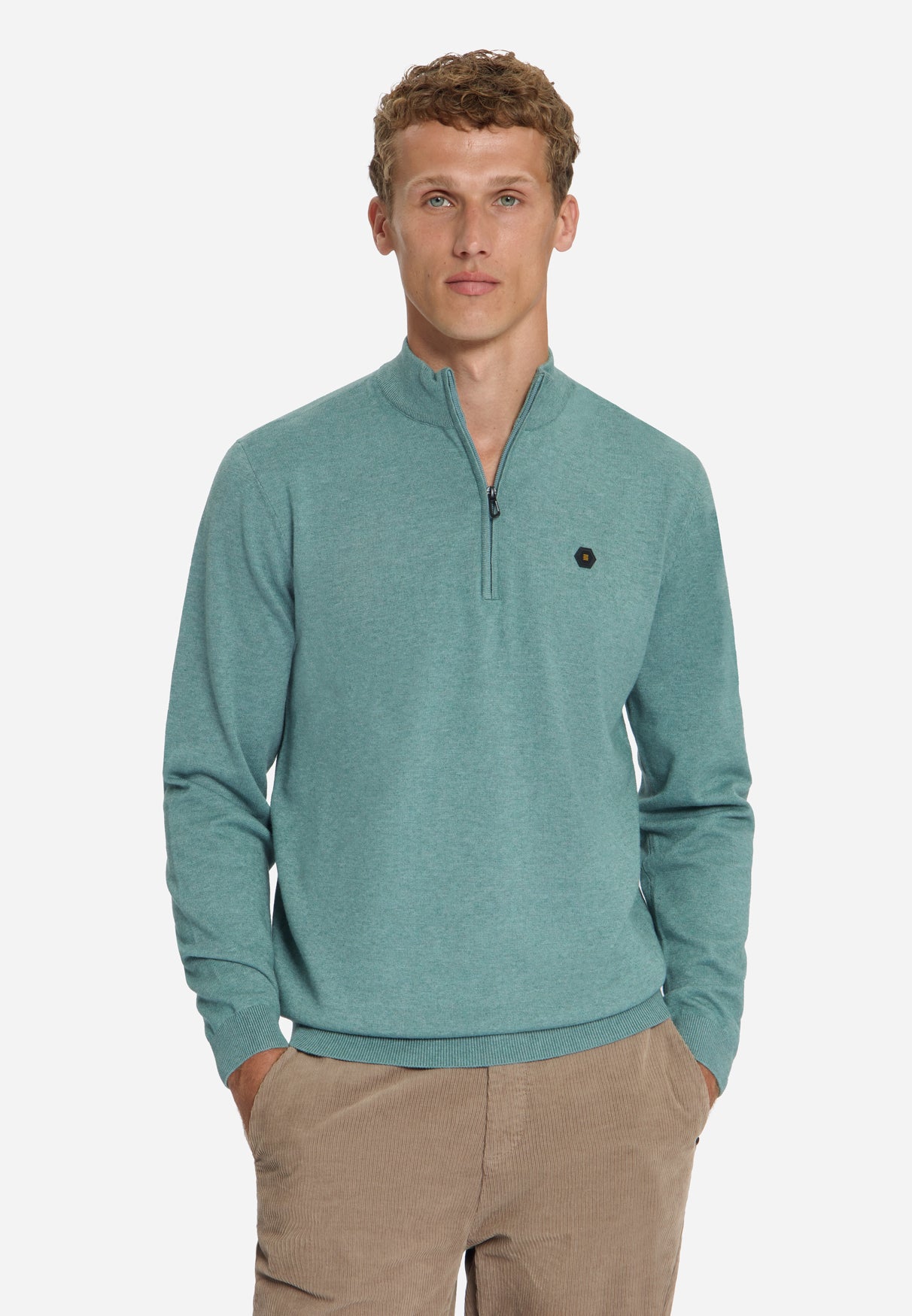 Pull Col Zippé Mélange | Dusty Blue