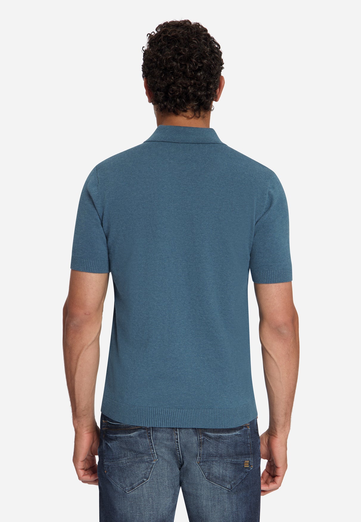 Fine Knit Zip Polo | Shadow Blue