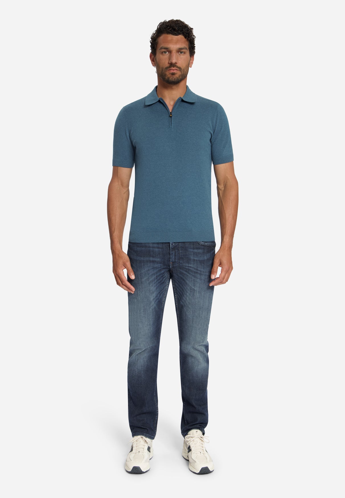 Fine Knit Zip Polo | Shadow Blue