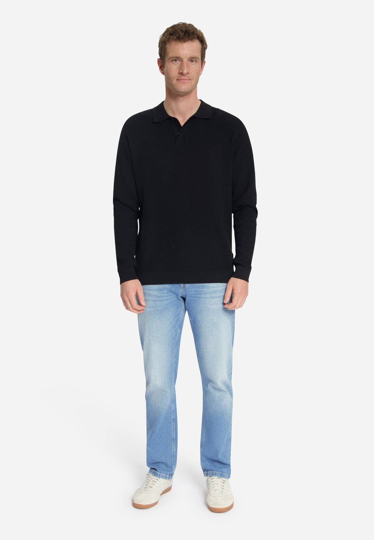 Pull polo en jacquard | Noir