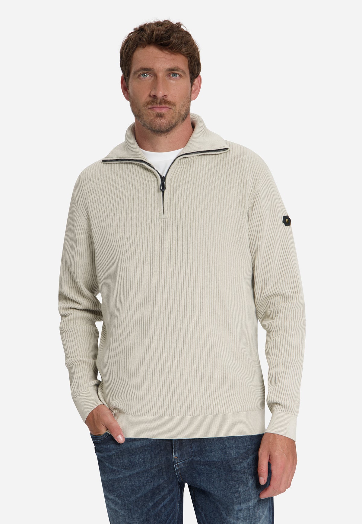 Geribde half-zip trui | Stone