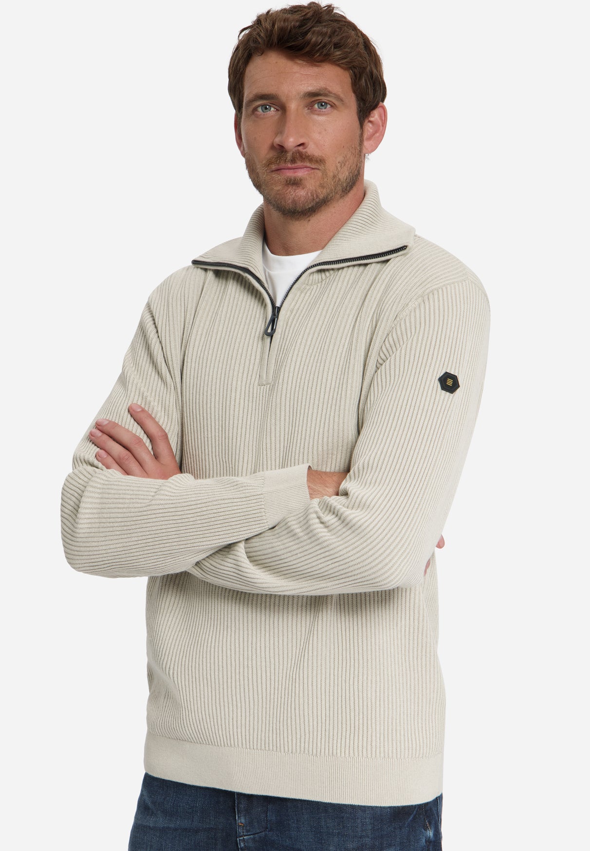 Pull côtelé à demi-zip | Stone