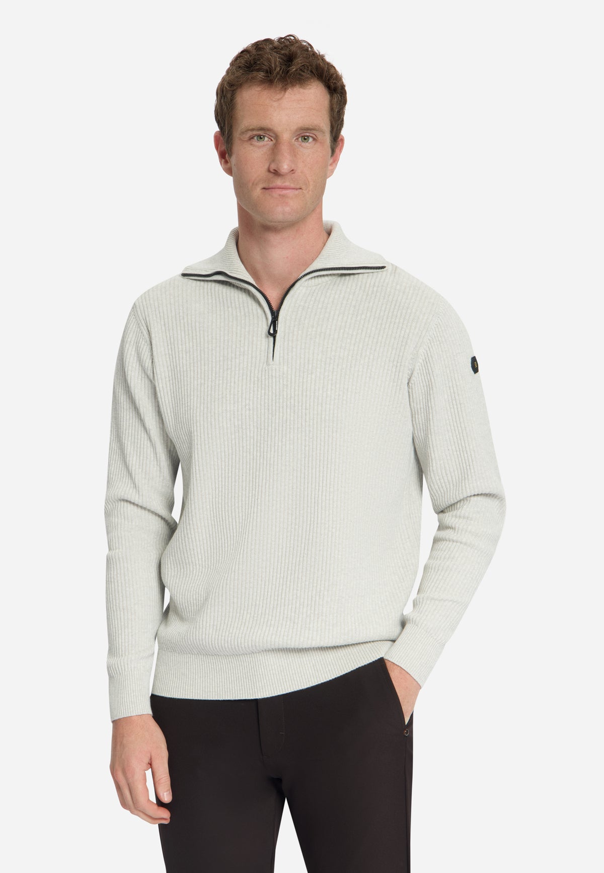 Geribde half-zip trui | Light Grey Melange
