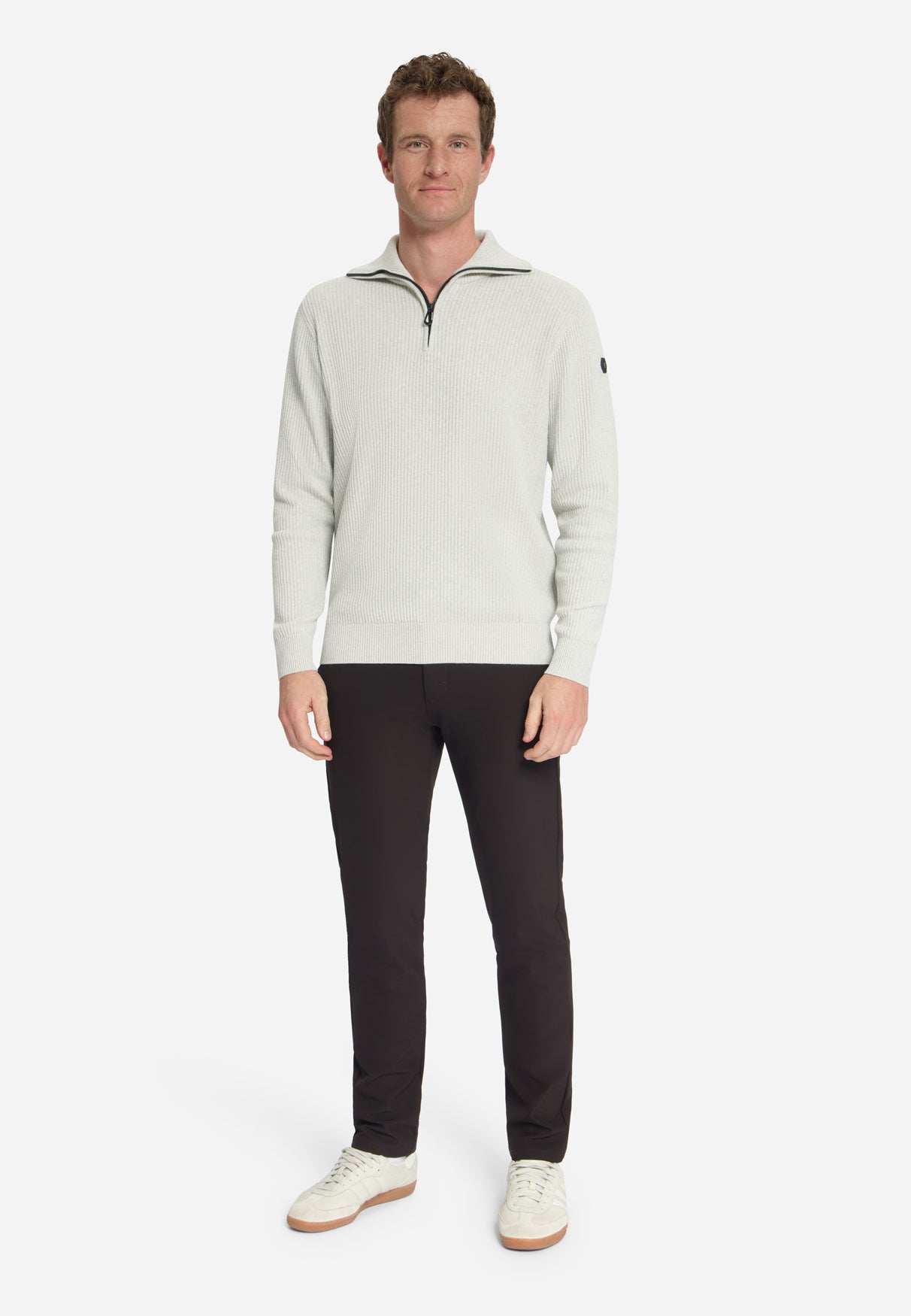 Geribde half-zip trui | Light Grey Melange