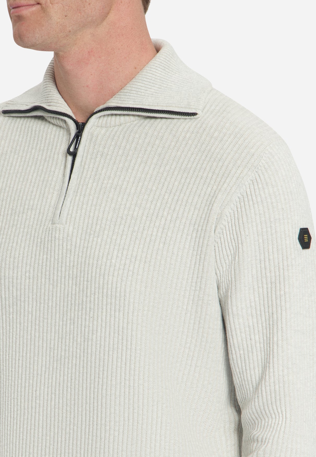 Ribbed Half Zip Jumper | Light Grey Melange