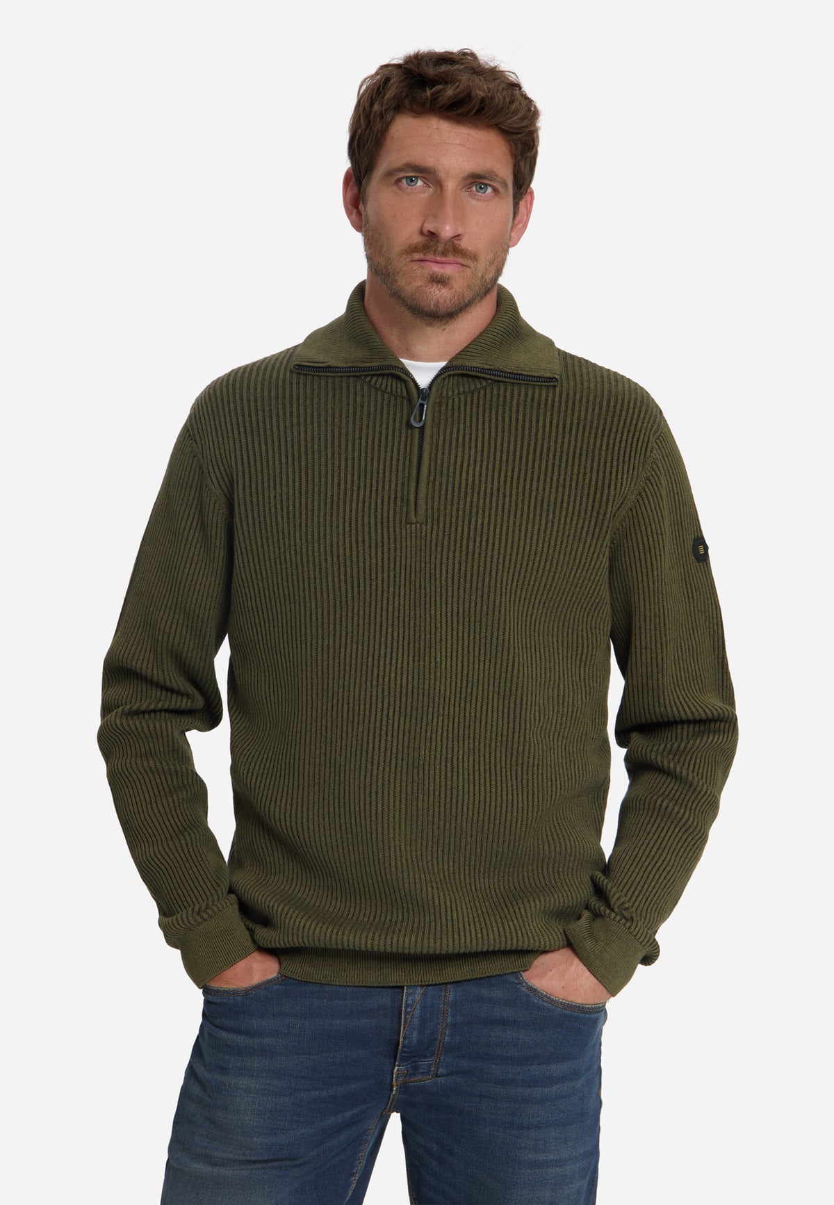 Geribde half-zip trui | Moss