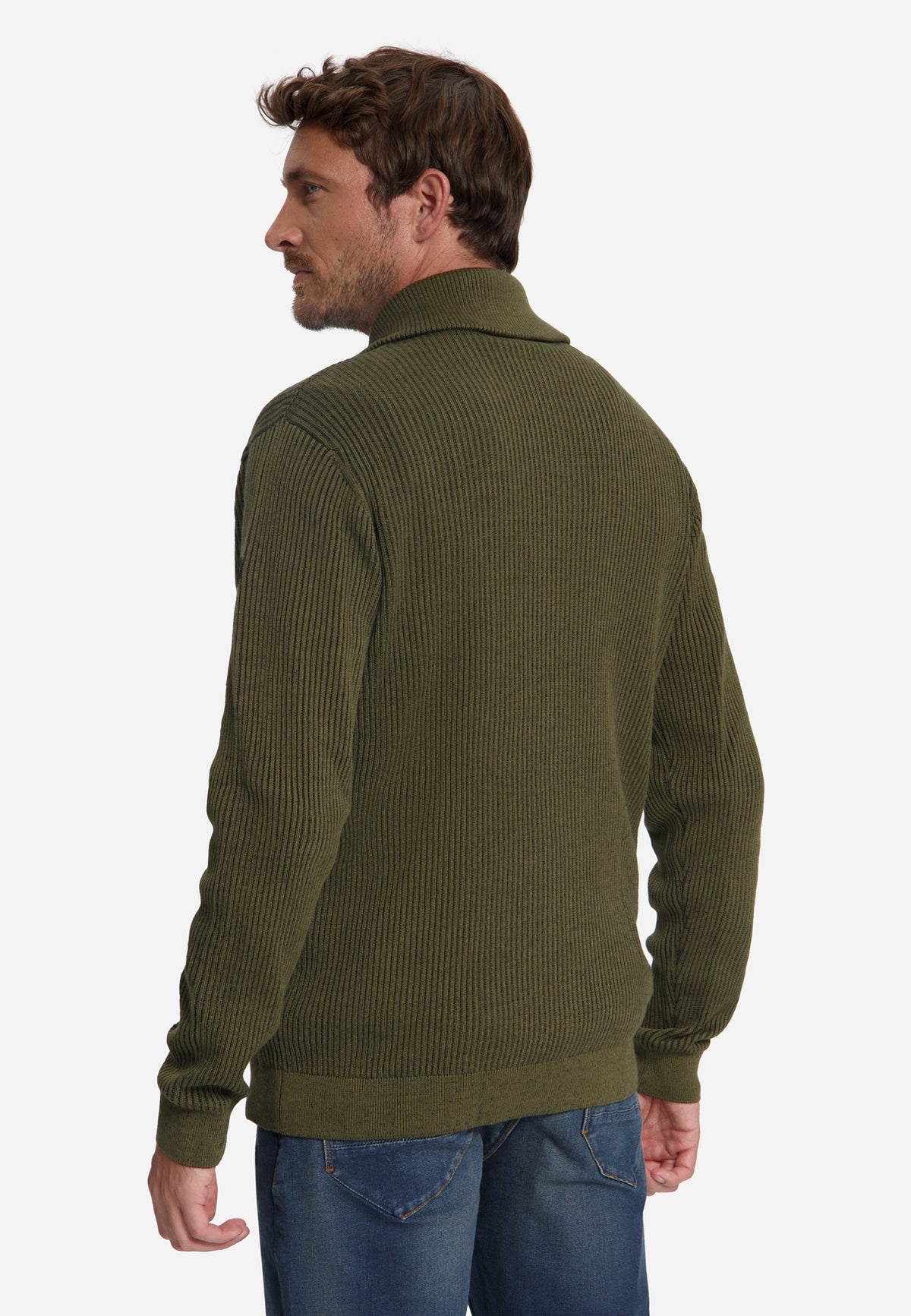 Geribde half-zip trui | Moss