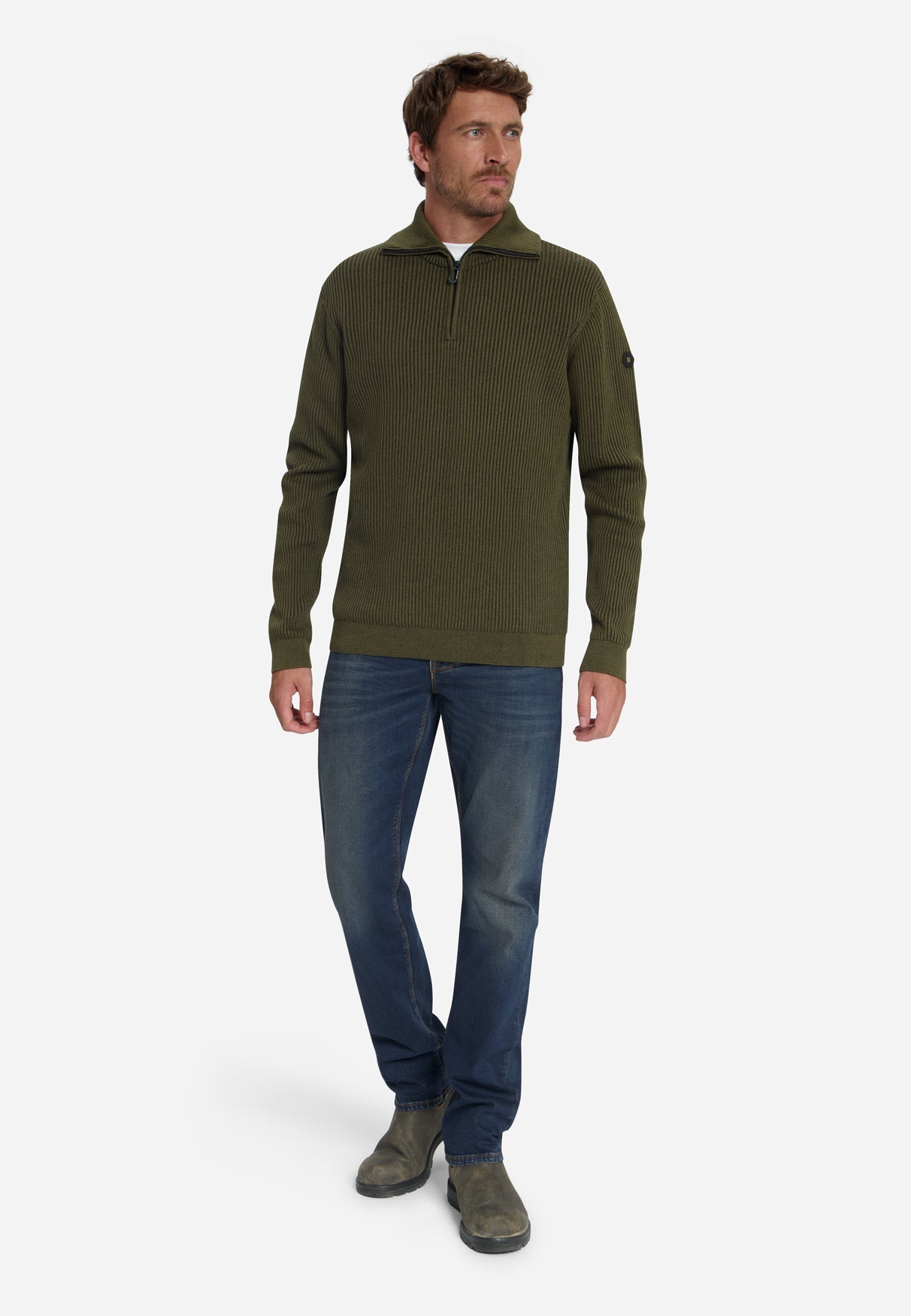 Geribde half-zip trui | Moss