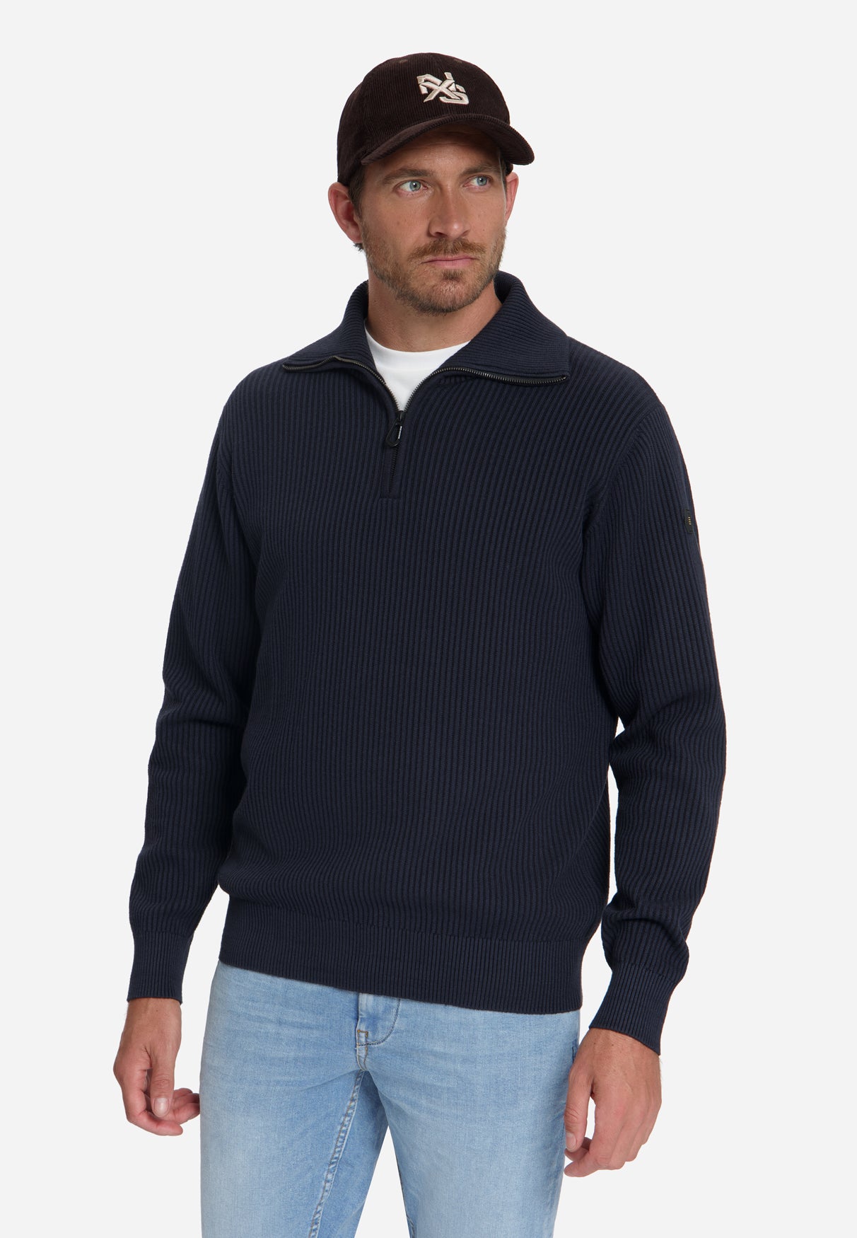 Geribde half-zip trui | Dark Night