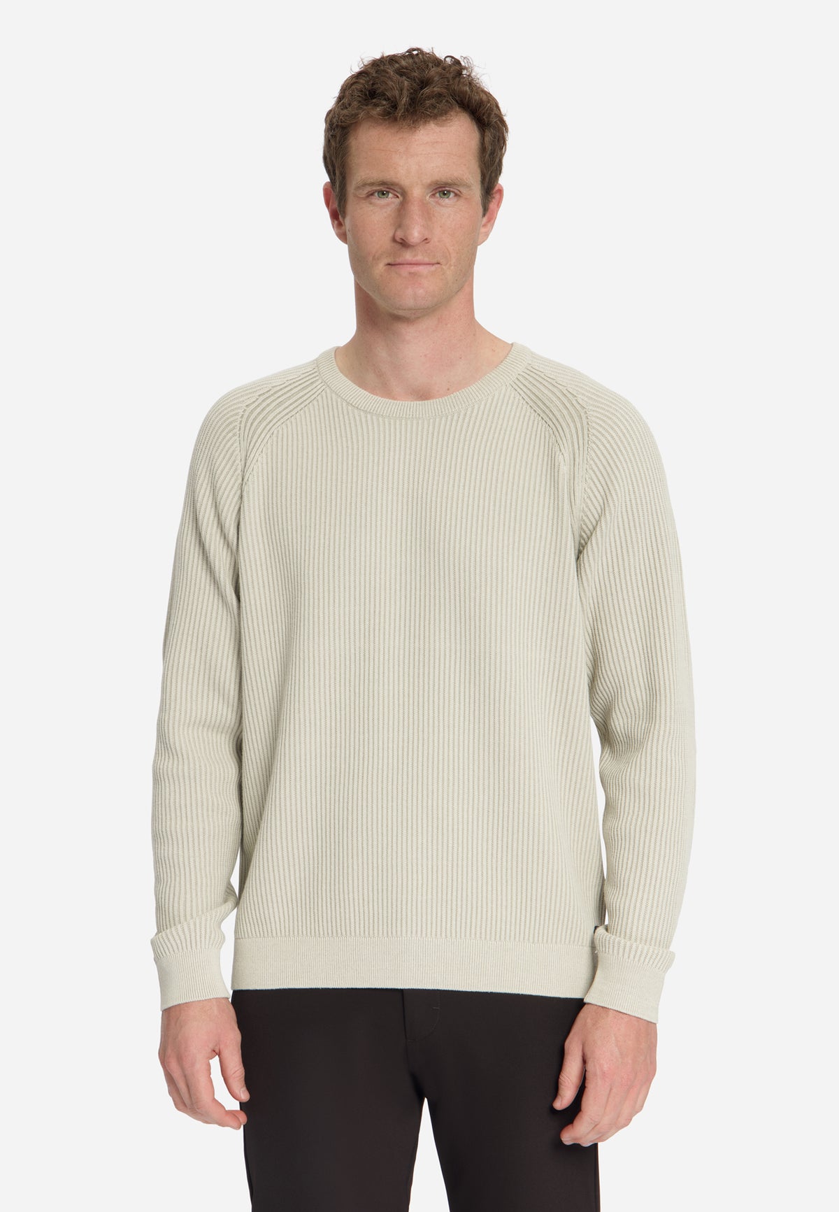 Pullover met ronde hals en tuck stitch | Stone
