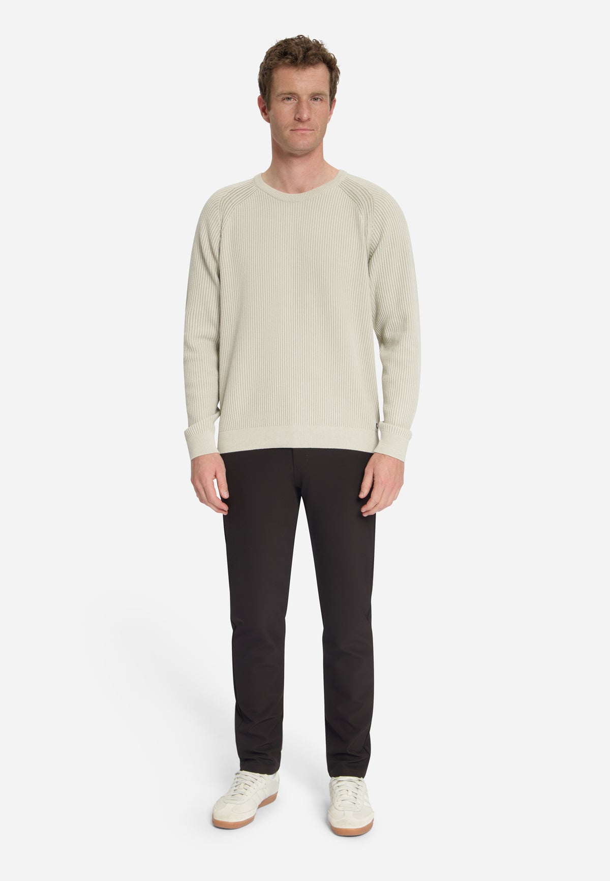 Pullover met ronde hals en tuck stitch | Stone