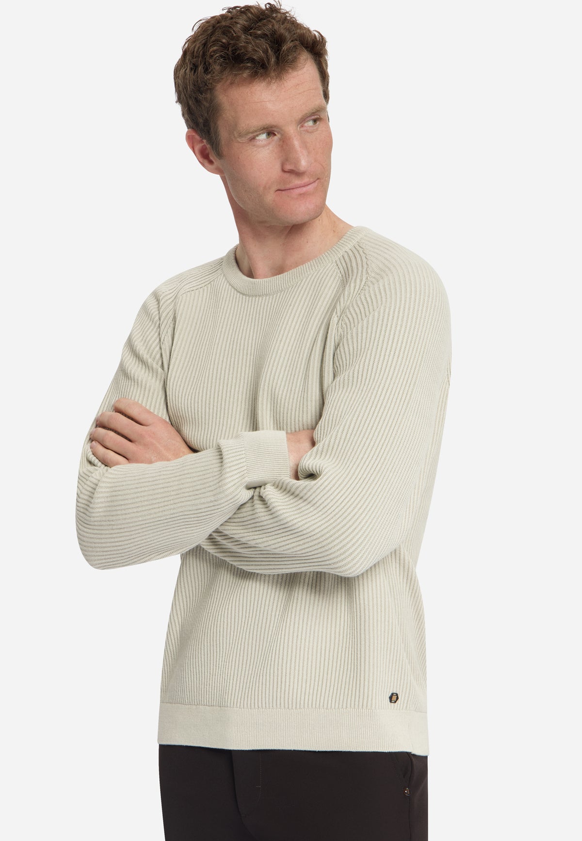 Pullover met ronde hals en tuck stitch | Stone
