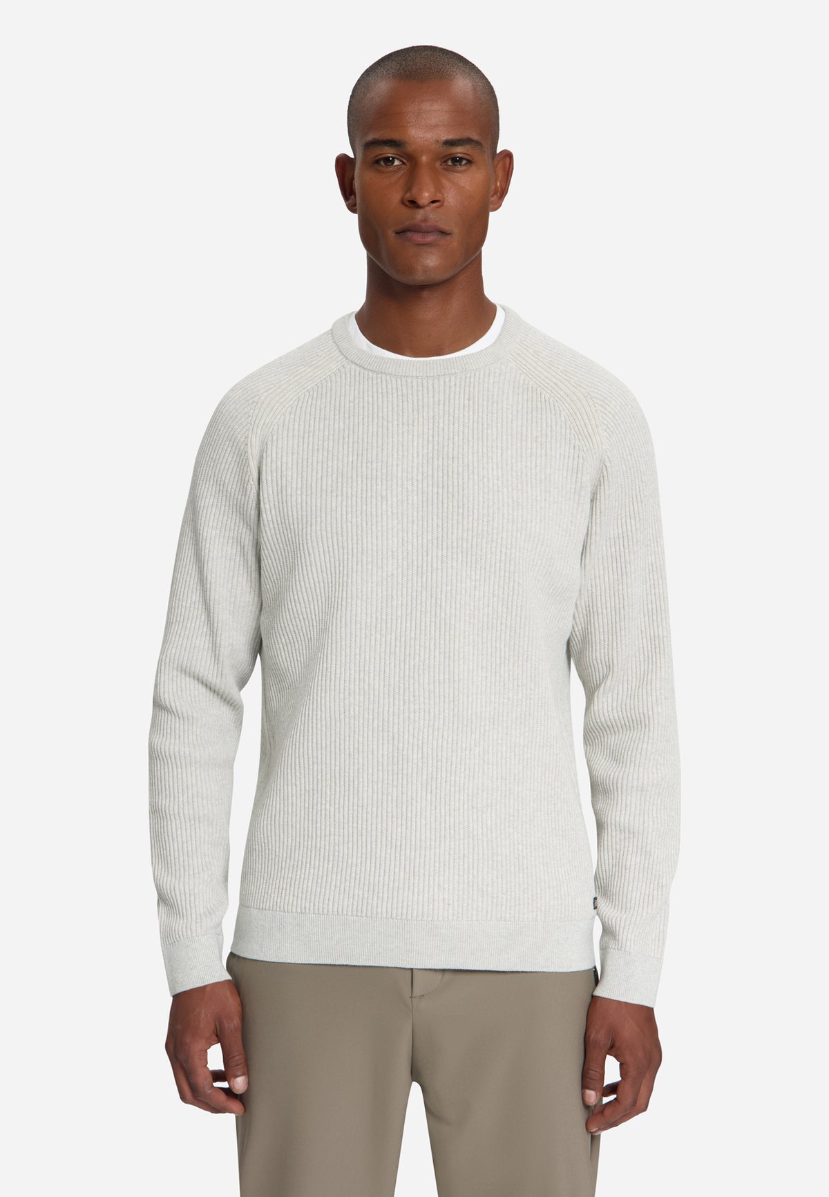 Pullover met ronde hals en tuck stitch | Light Grey Melange