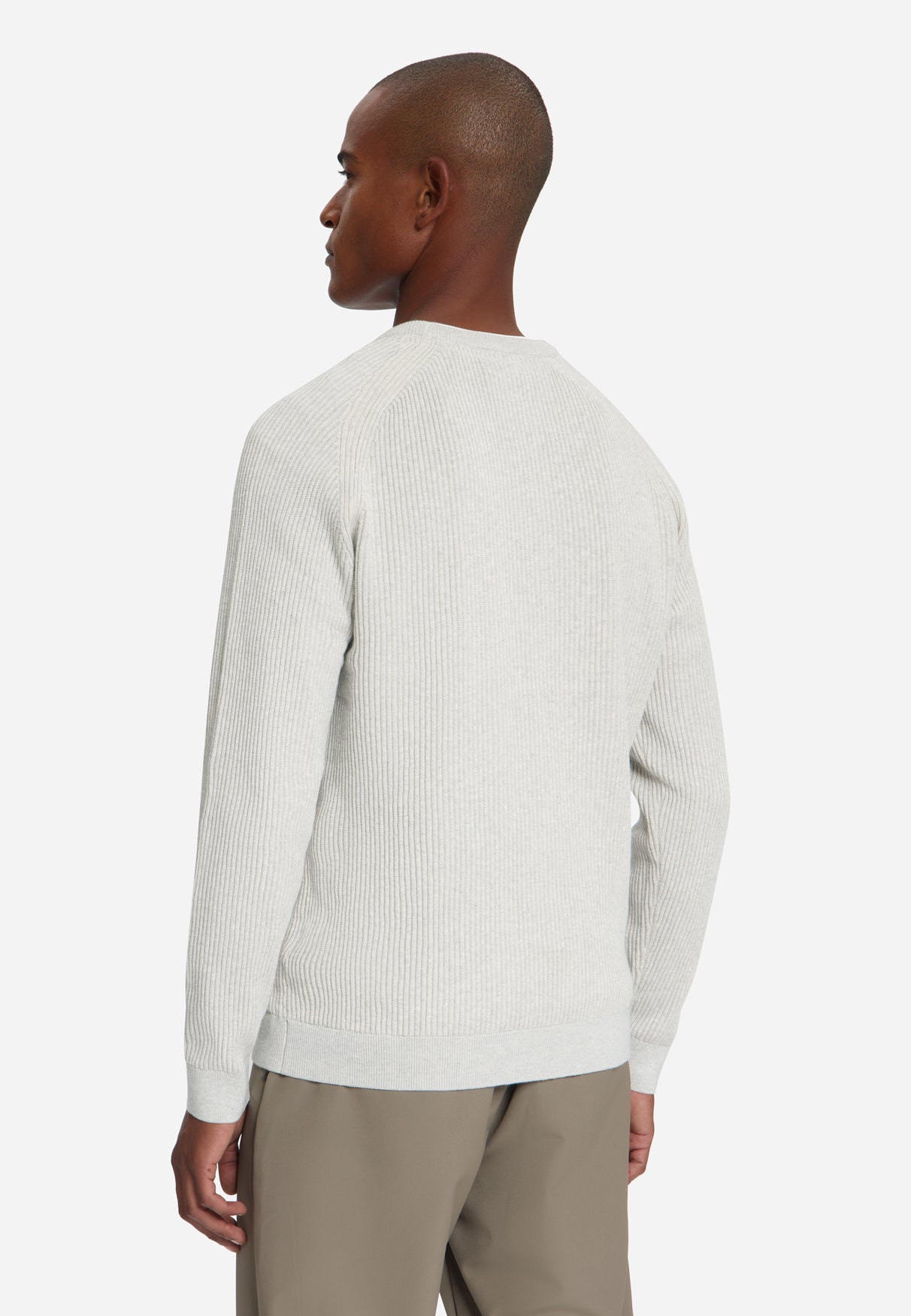 Pullover met ronde hals en tuck stitch | Light Grey Melange