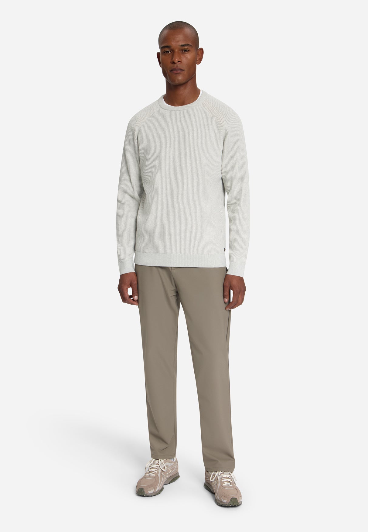 Pullover met ronde hals en tuck stitch | Light Grey Melange