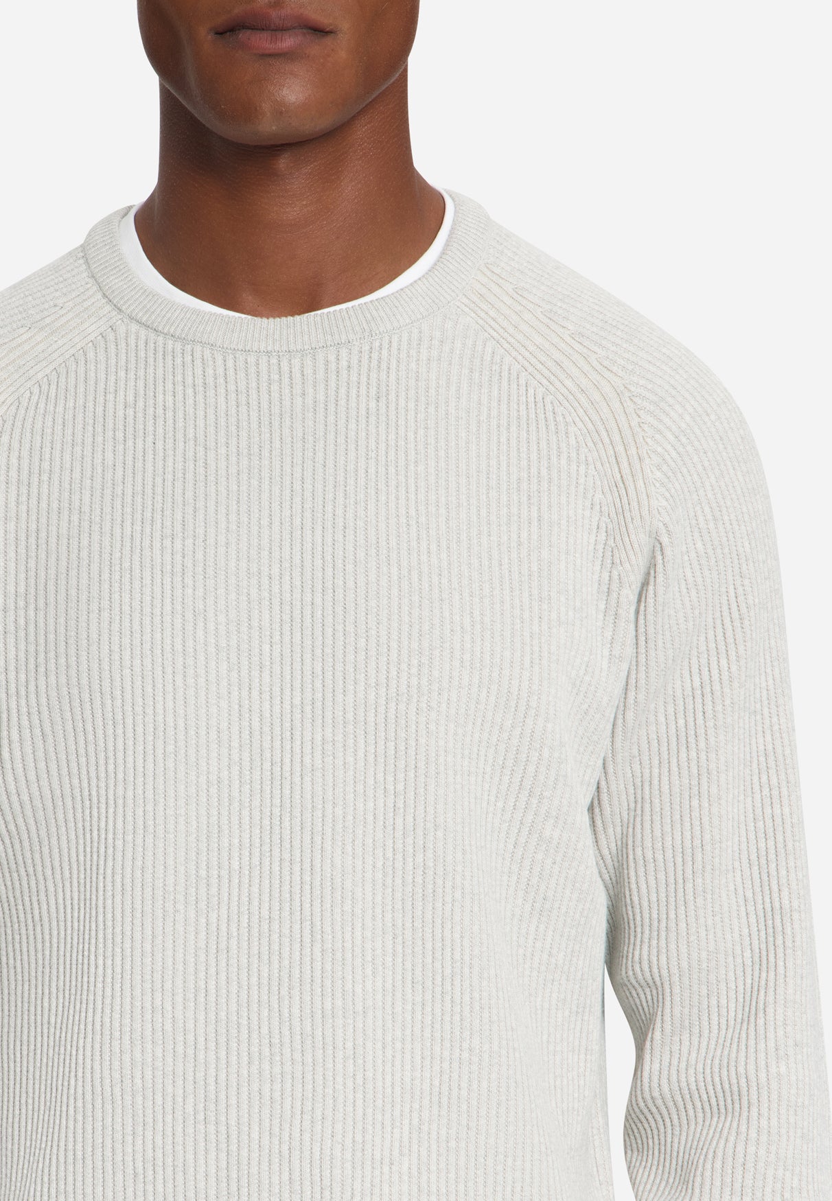 Pullover met ronde hals en tuck stitch | Light Grey Melange