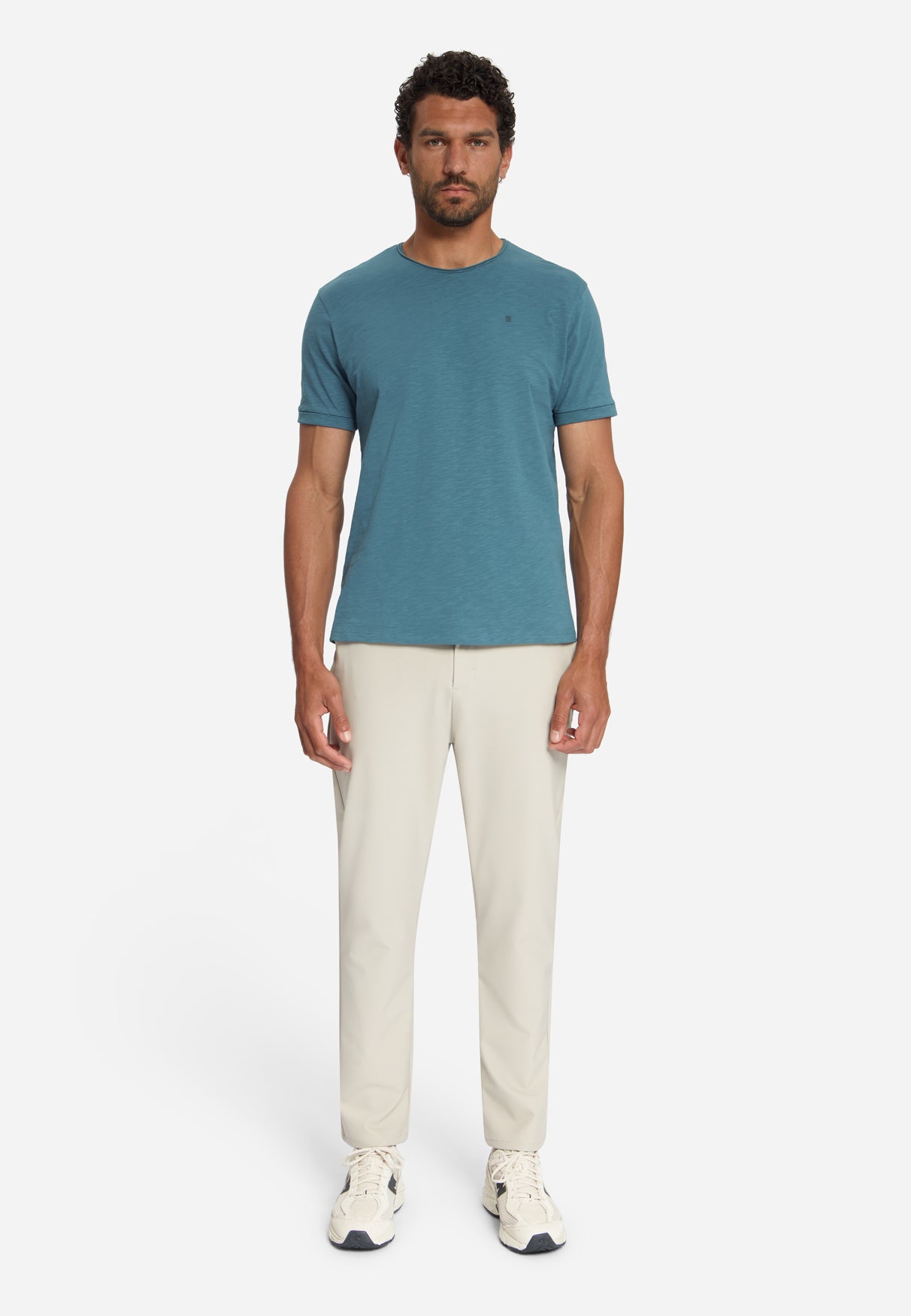 T-shirt van katoen met slub-structuur | Shadow Blue