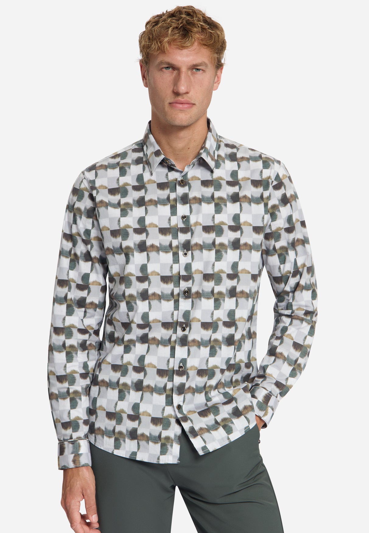 Overhemd met all-over stretchprint | Karamel