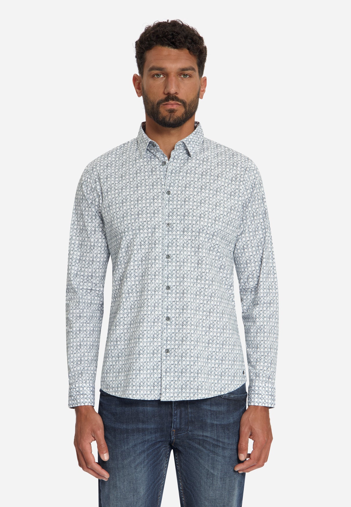 Geprint Stretch Overhemd | Dusty Blue