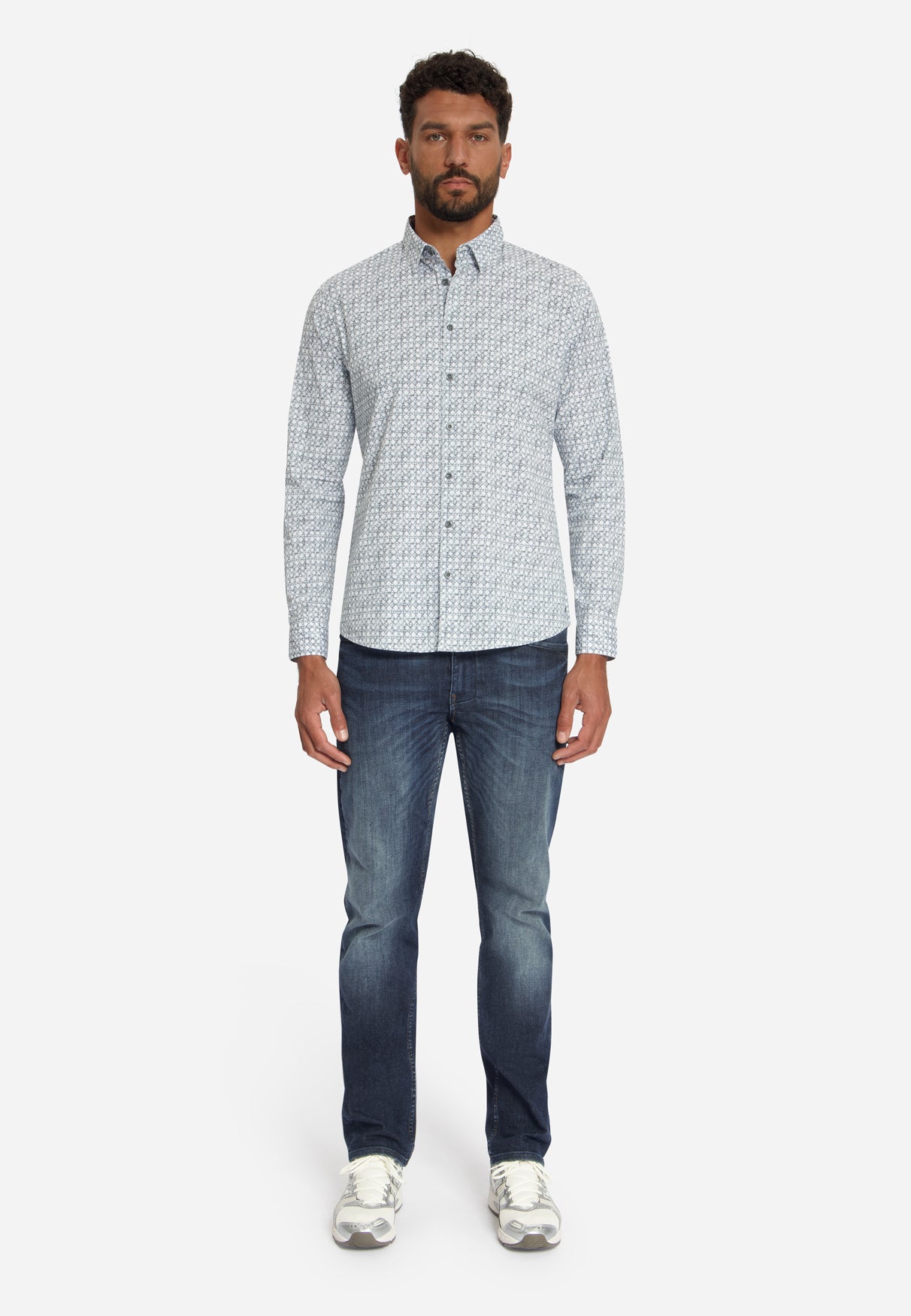 Printed stretch shirt | Dusty Blue
