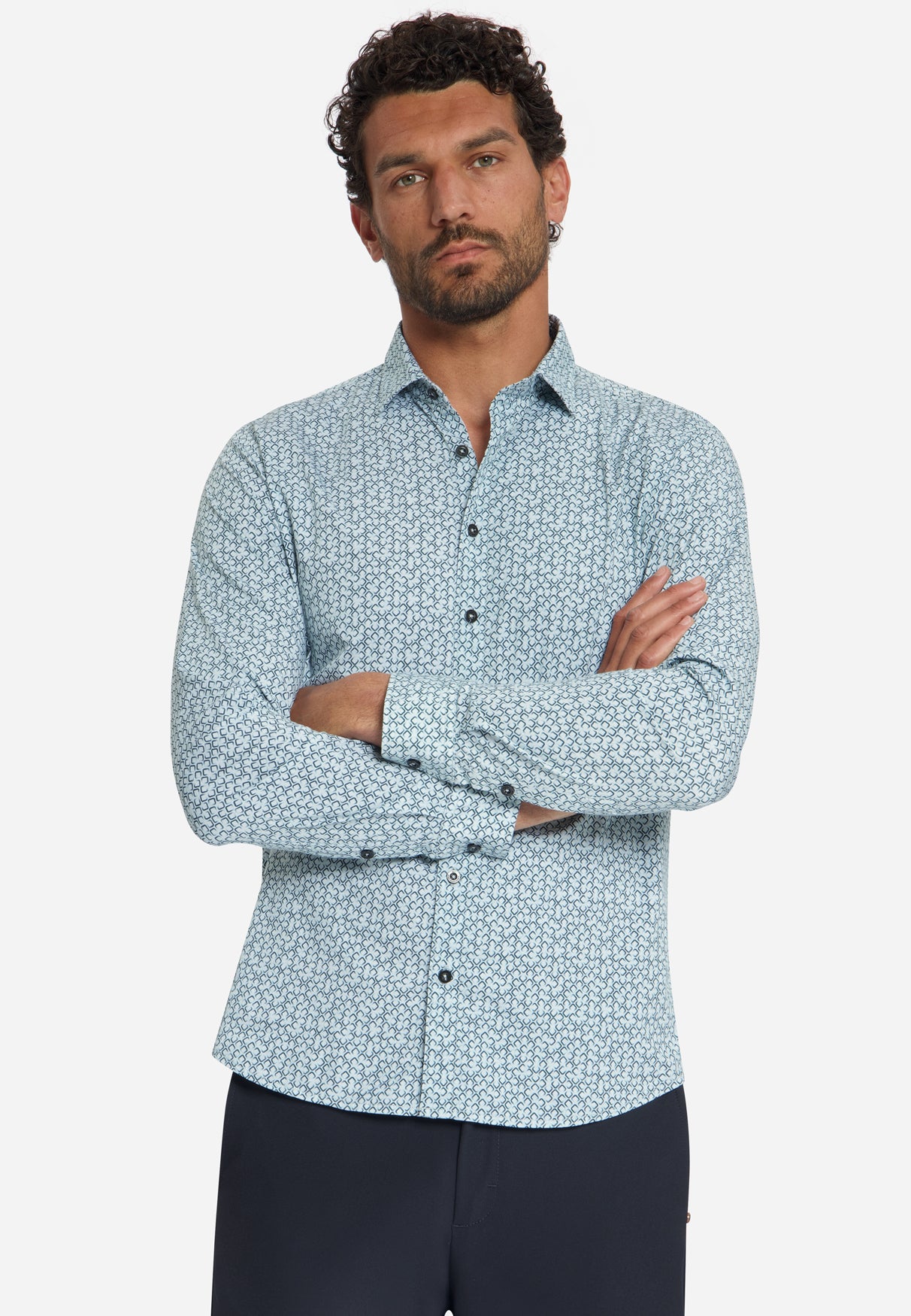 Chemise Stretch Imprimée | Dusty Blue
