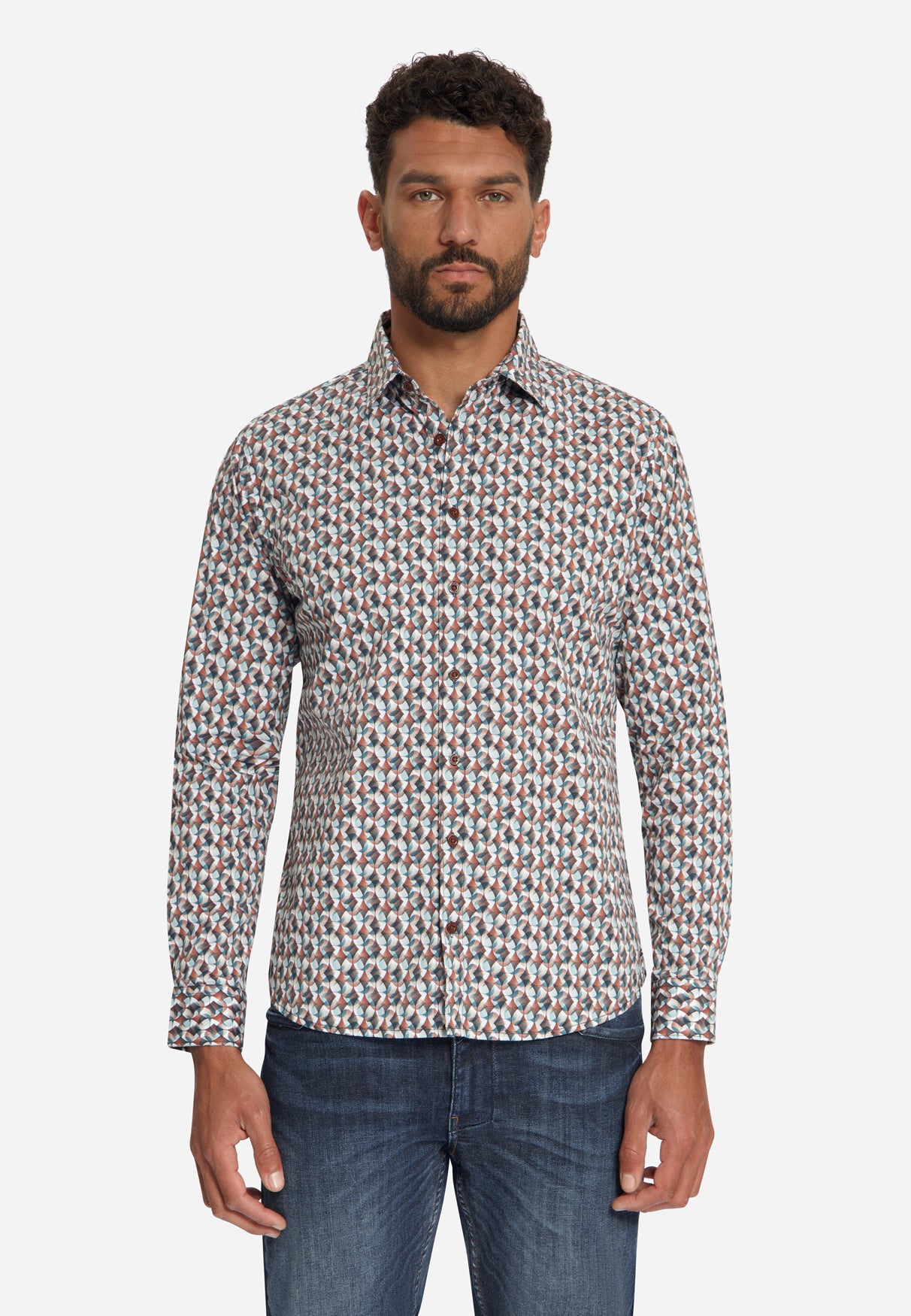 Chemise stretch à imprimé intégral | Caramel