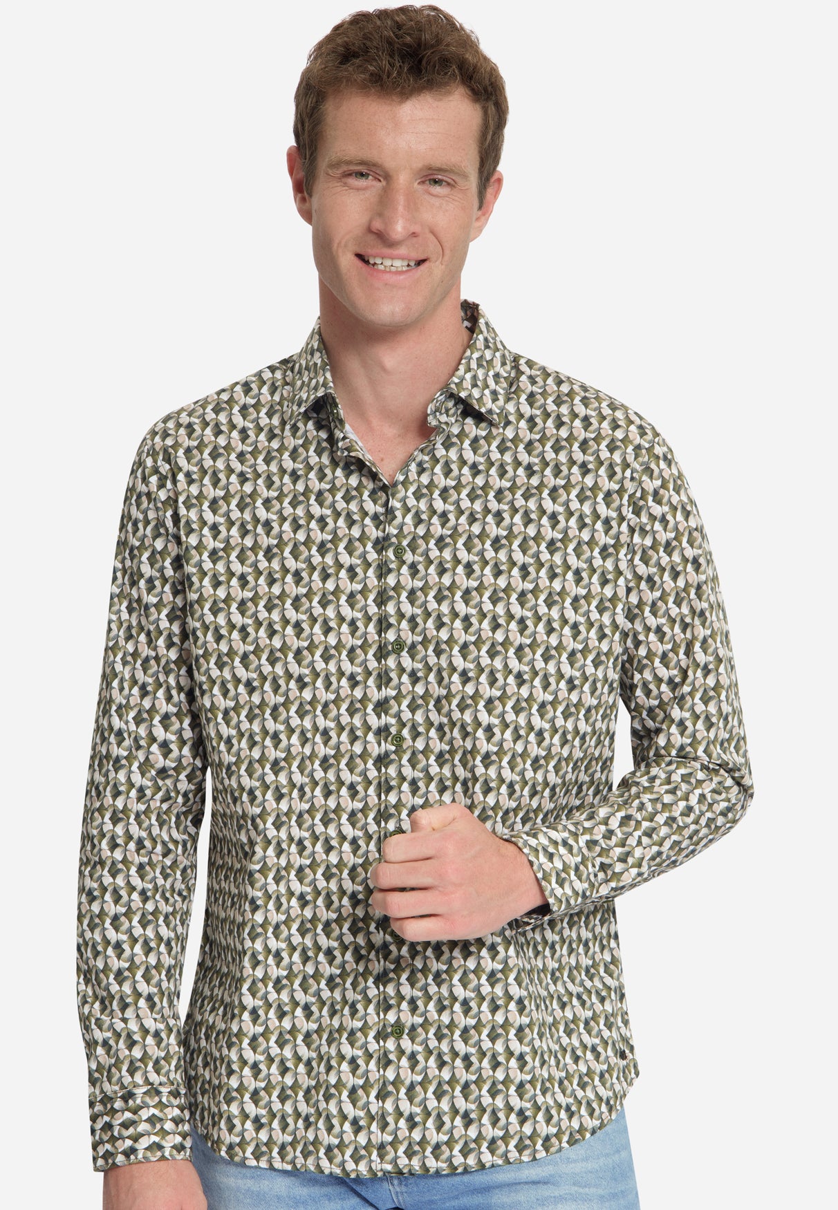 Stretch Allover Print Shirt | Moss