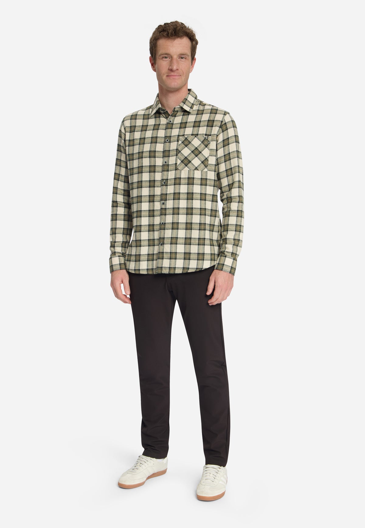 Chemise à carreaux en flanelle de coton | Stone