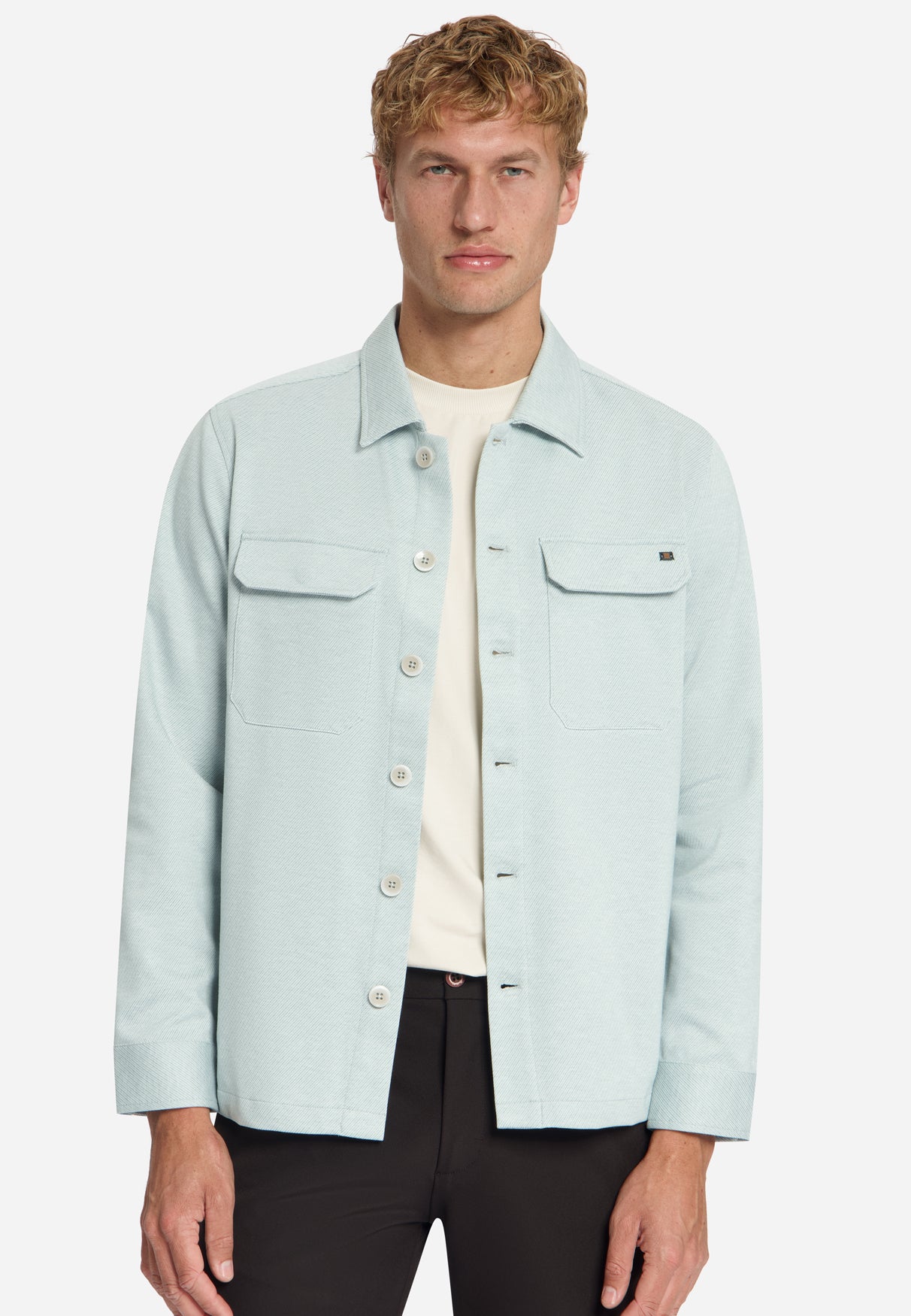 Melange Twill Overshirt | Dusty Blue