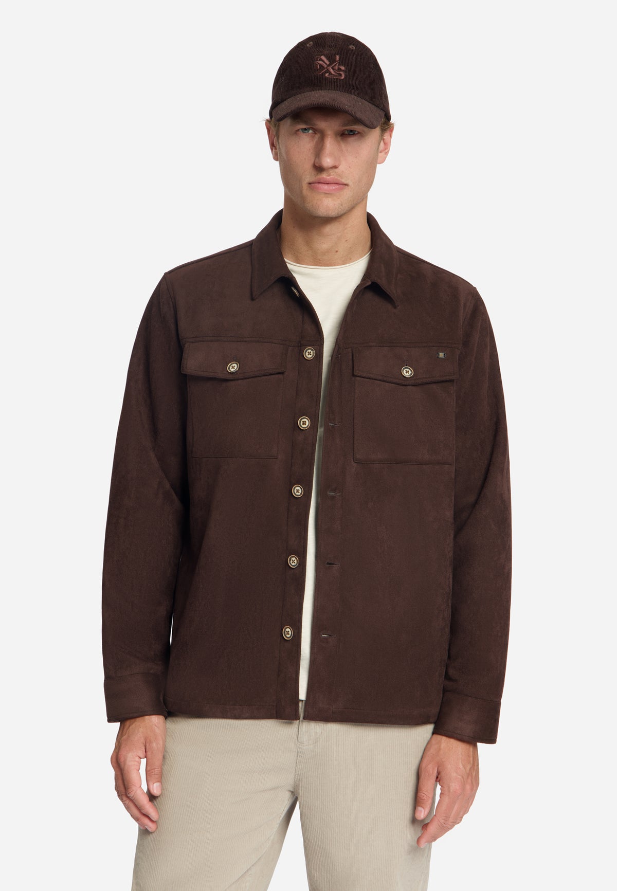 Overshirt met suèdelook | Dark Brown