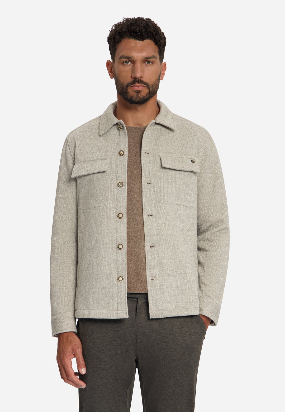 Overshirt met wollook | Cement