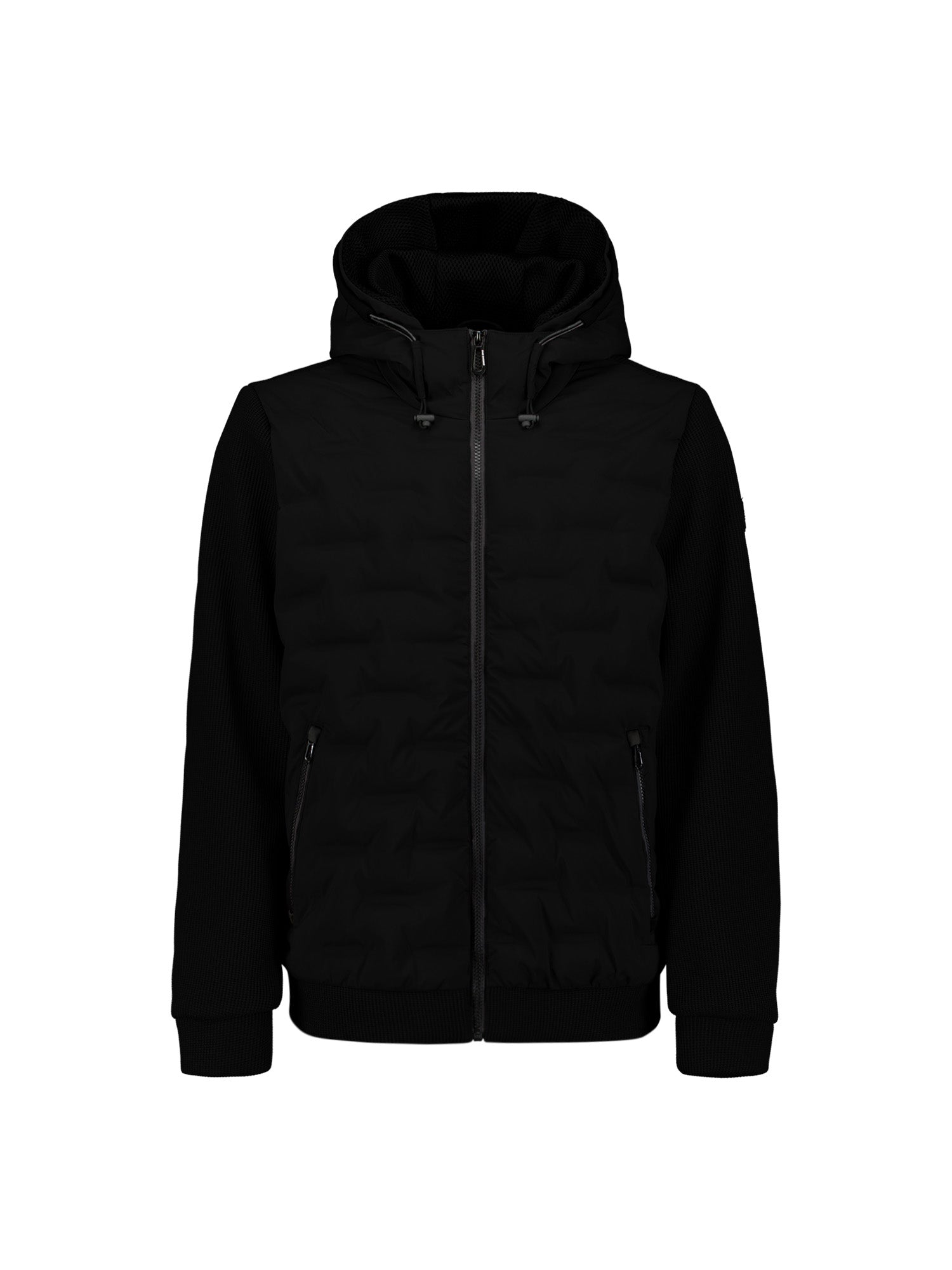 Veste à coupe courte, capuche intégrée, mélange de mailles | Noir