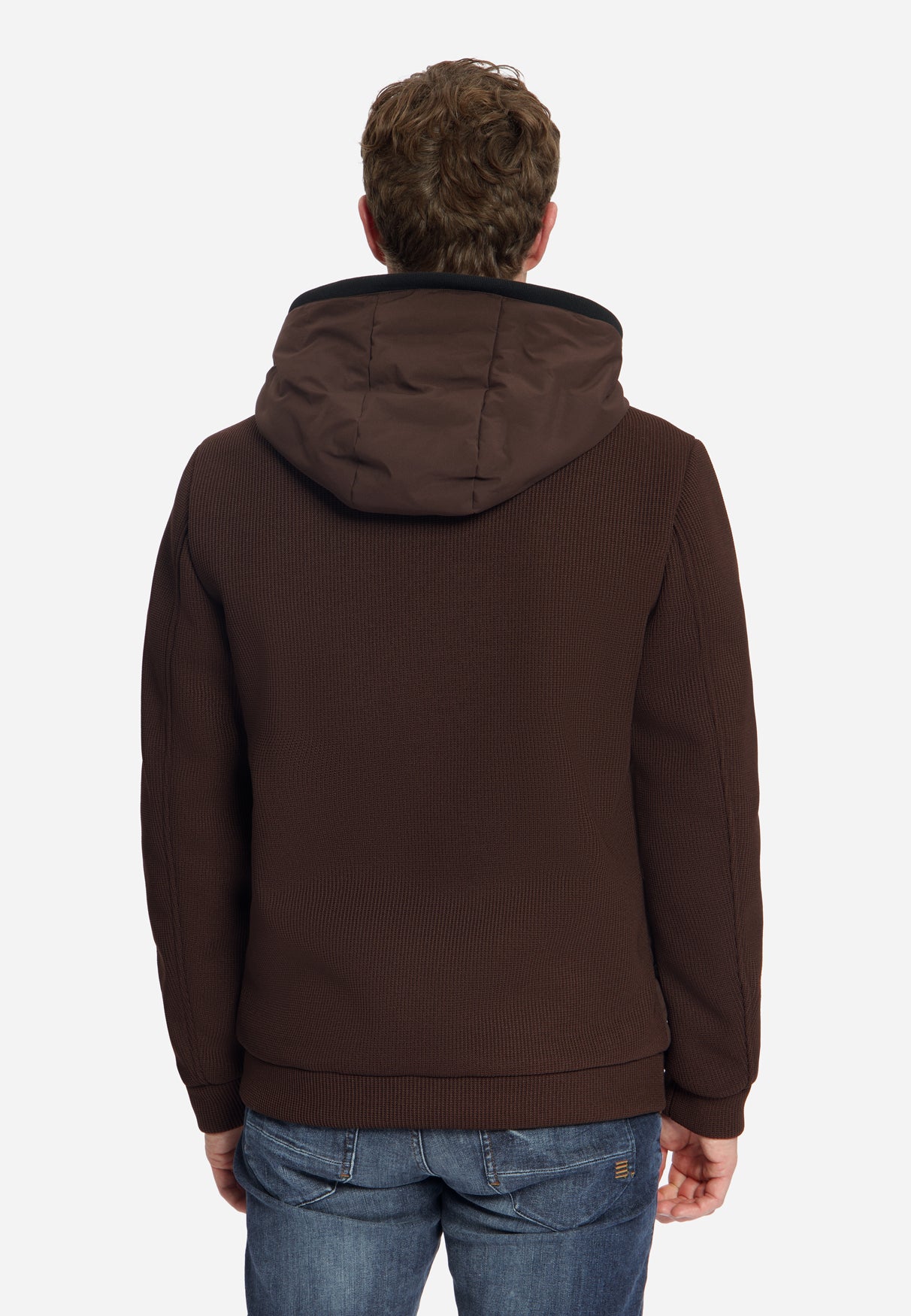 Jacket Short Fit Sealed Hooded Knitted Mix | Dark Brown