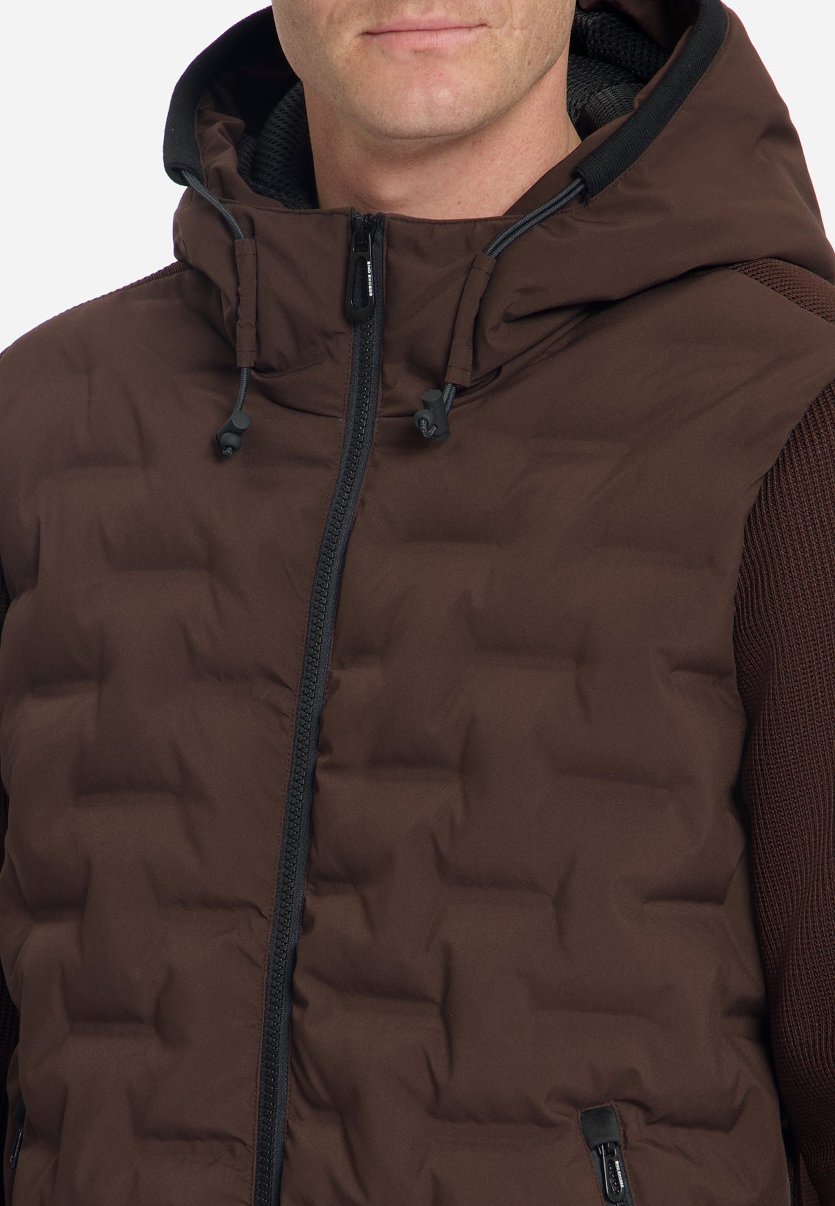 Jacket Short Fit Sealed Hooded Knitted Mix | Dark Brown