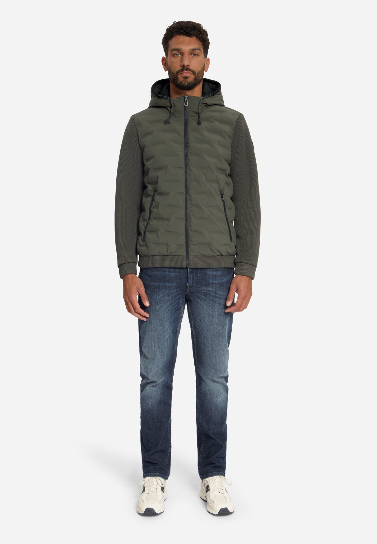 Jacket Short Fit Sealed Hooded Knitted Mix | Army