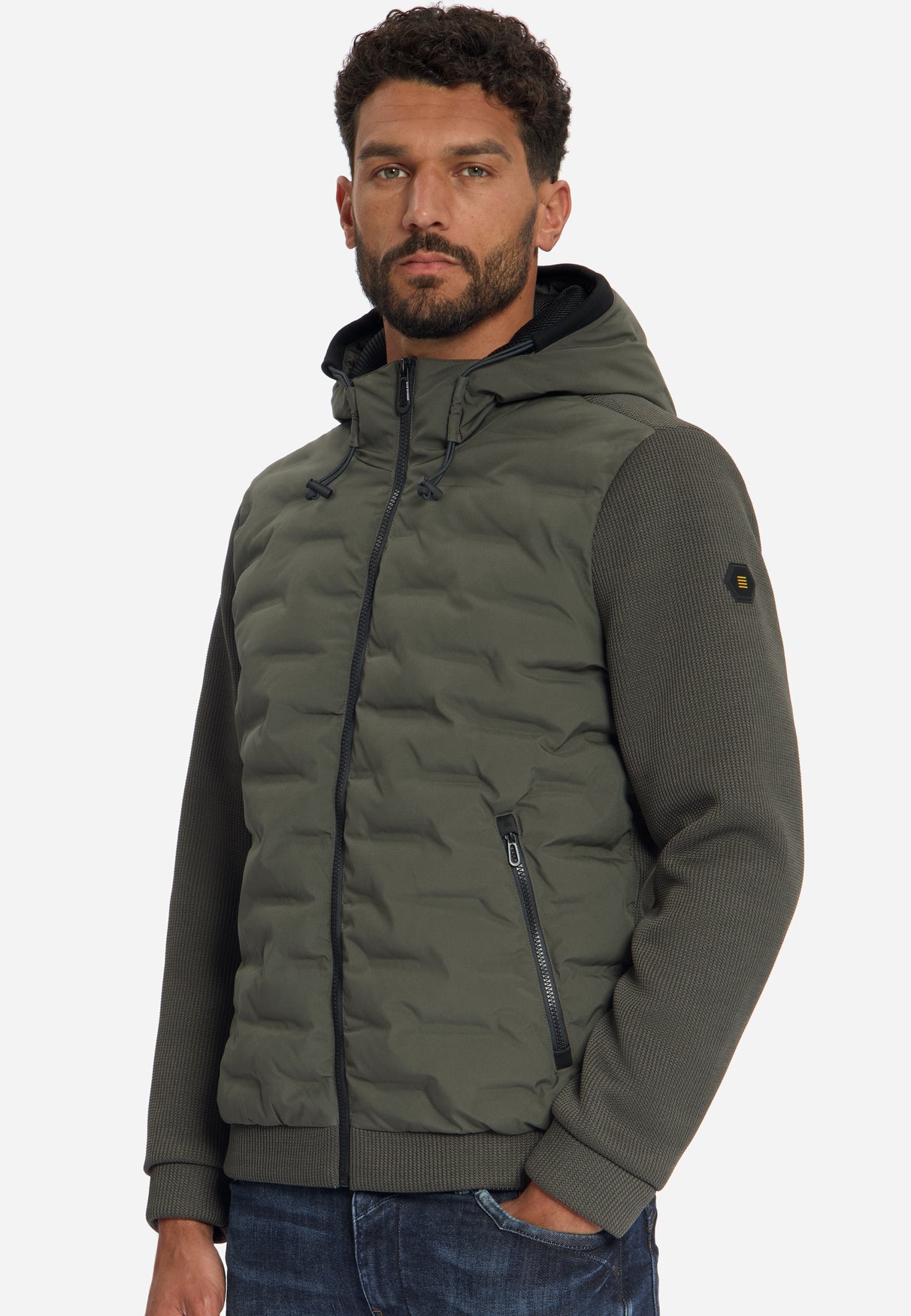 Veste à coupe courte, capuche intégrée, mélange de mailles | Army